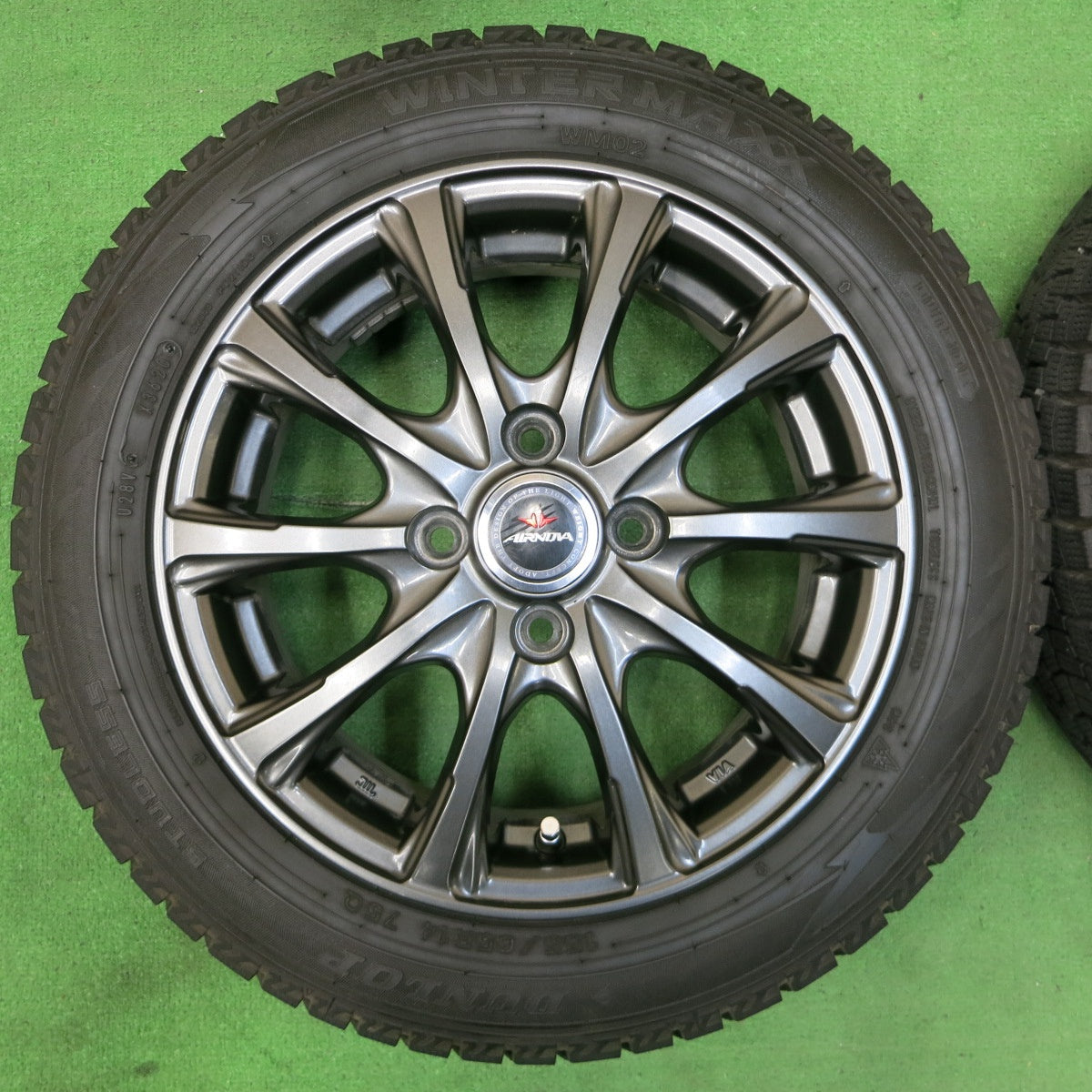 *送料無料* バリ溝！20年！キレイ！9.5分★スタッドレス 155/65R14 ダンロップ ウインターマックス WM02 AIRNOVA 14インチ PCD100/4H★4052710イス