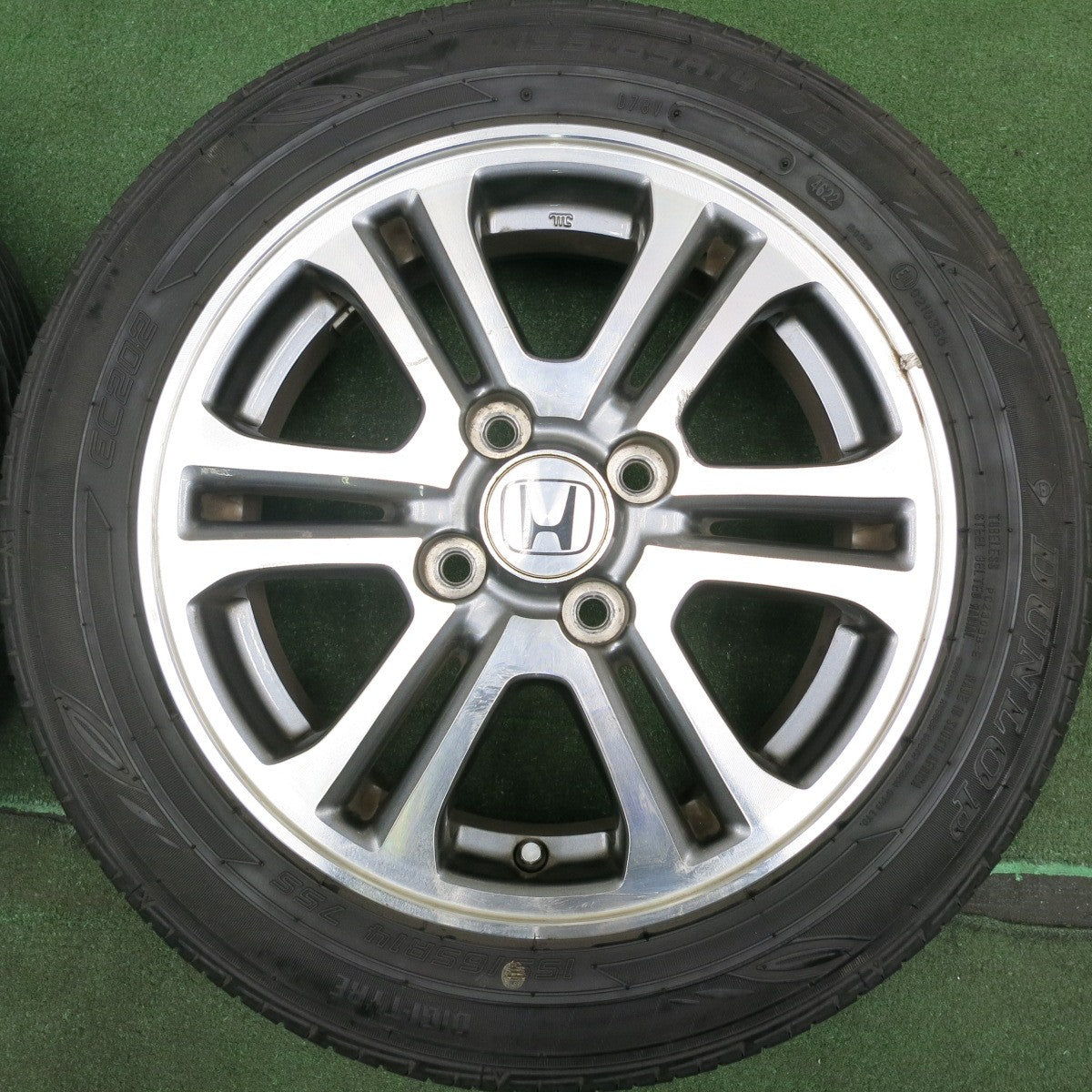 *送料無料* バリ溝！22年！8.5分★ホンダ N-BOX 純正 155/65R14 ダンロップ EC202 14インチ Nボックス PCD100/4H★4051304HAノ