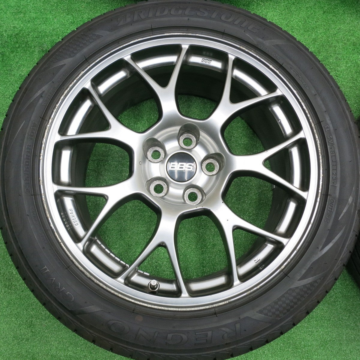[送料無料] バリ溝！23年！9.5分★三菱 ランエボX 純正 BBS RG406 鍛造 235/50R18 ブリヂストン レグノ GRV2 18インチ PCD114.3/5H★4091404HAノ