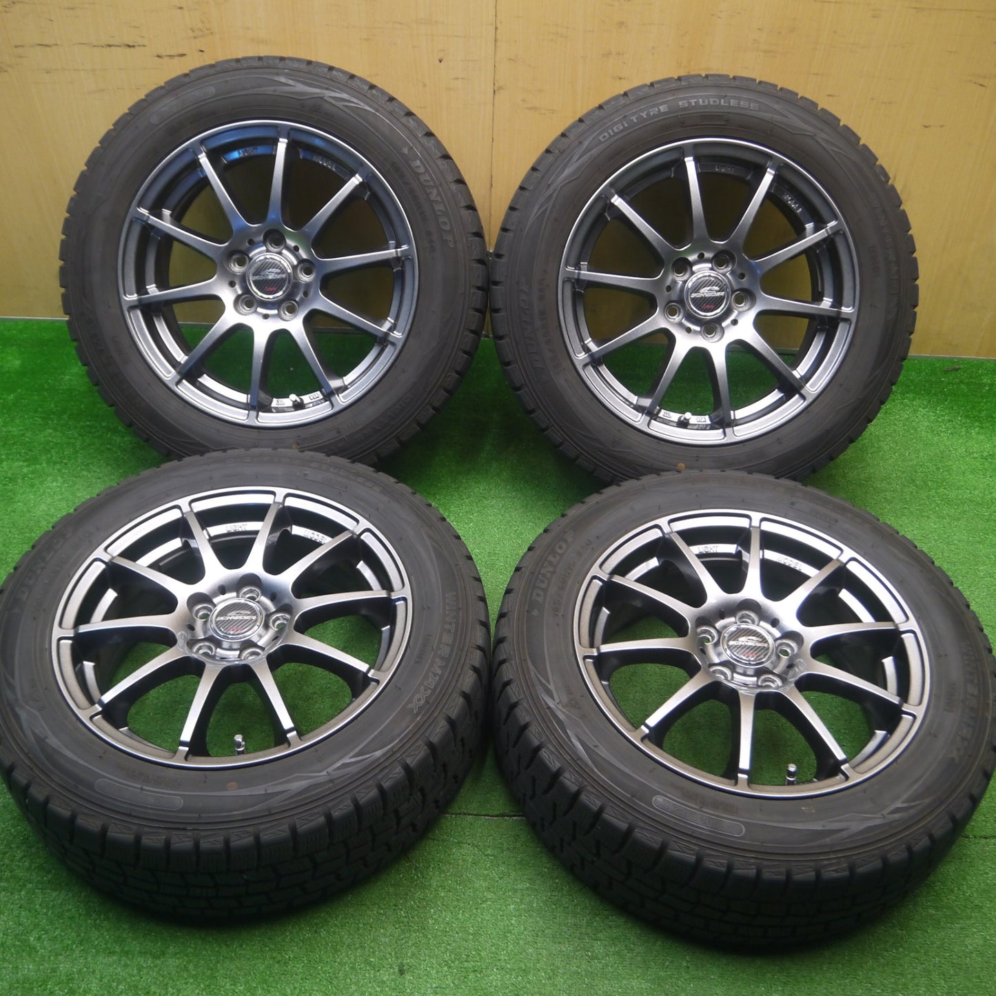 [送料無料] バリ溝！キレイ！9分★シエンタ等 185/60R15 スタッドレス ダンロップ ウインターマックス WM01 SCHNEIDER シュナイダー PCD100/5H★4103002Hス