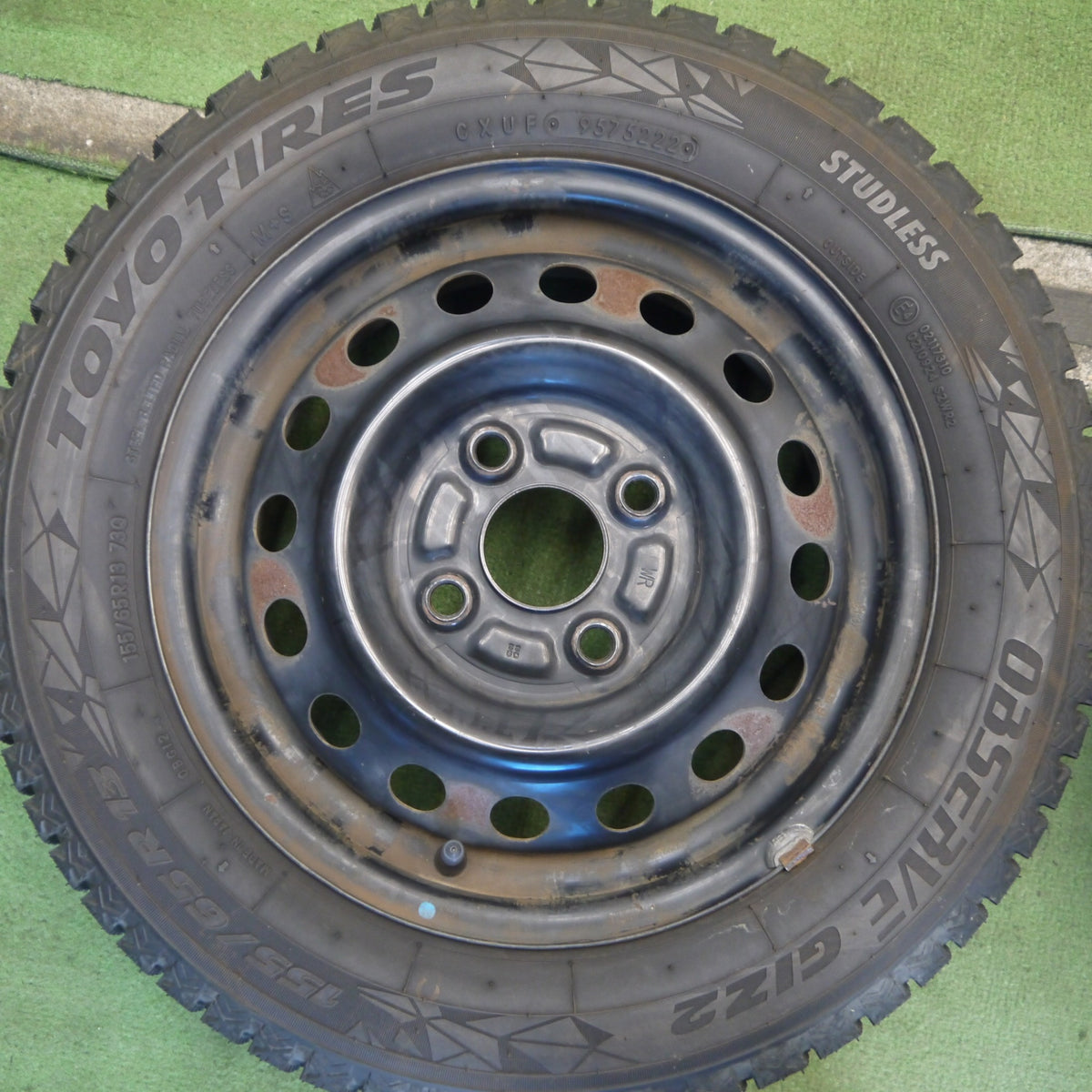 バリ溝！22年！9.5分以上◎スタッドレス 155/65R13 トーヨー オブザーブ GIZ2 スチール ホイール 13インチ PCD100/4H◎6082103Hス