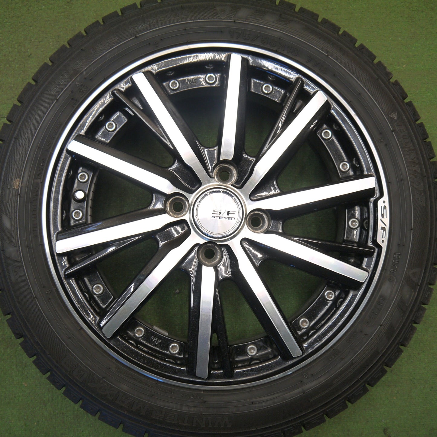 バリ溝！23年！9分★S/F STEINER 175/55R15 スタッドレス ダンロップ ウインターマックス 03 シュタイナー 15インチ PCD100/4H★6031708Hス