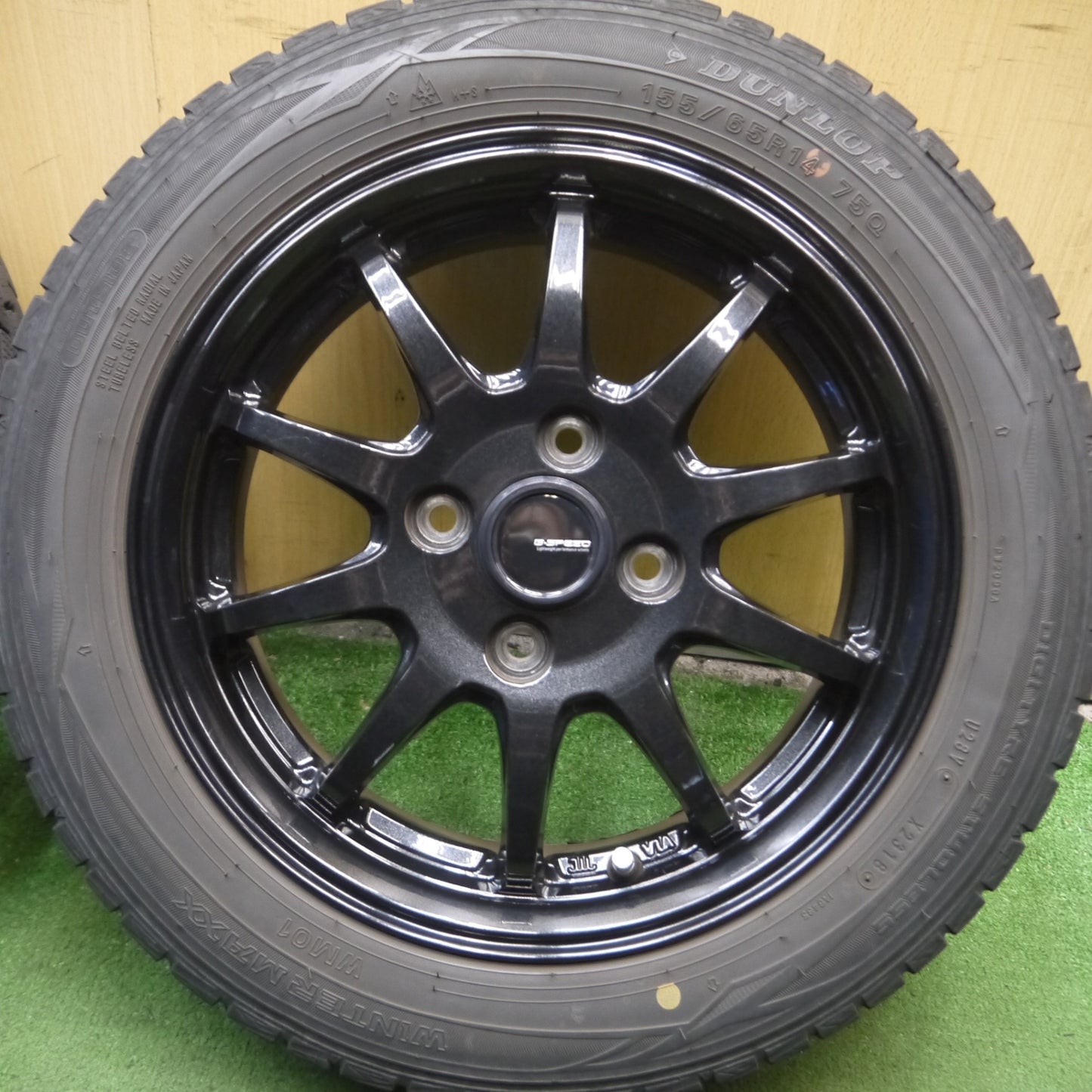 *送料無料* 4本価格★スタッドレス G-SPEED 155/65R14 ダンロップ ウインターマックス WM01 G-SPEED Gスピード 14インチ PCD100/4H★4061101Hス