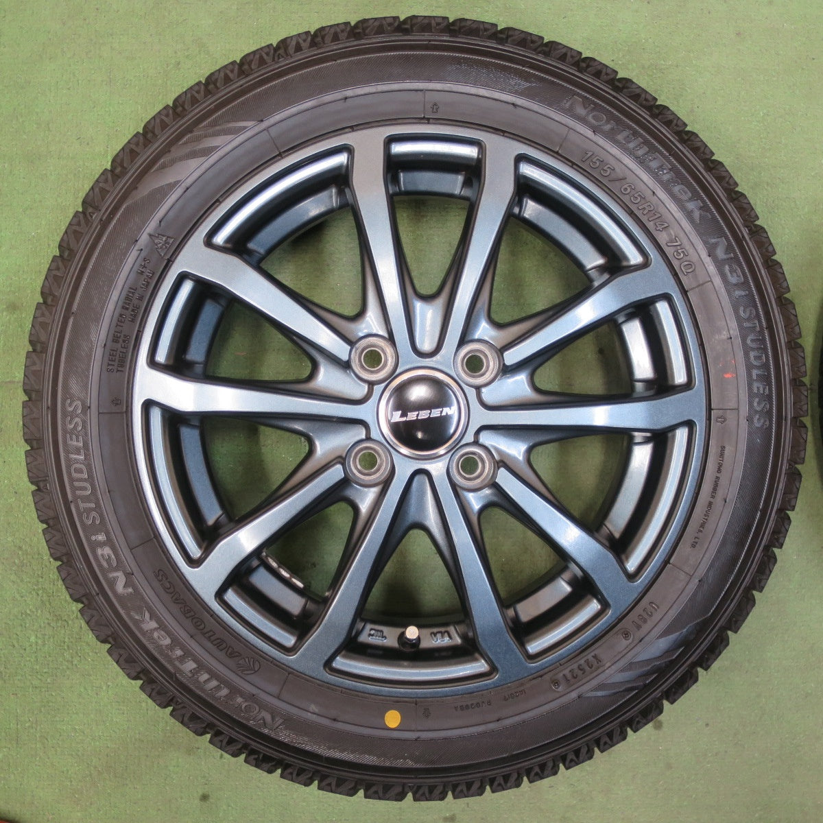 バリ溝！21年！キレイ！9.5分以上★スタッドレス 155/65R14 オートバックス ノーストレック N3i LEBEN レーベン 14インチ PCD100/4H★5111207TTス