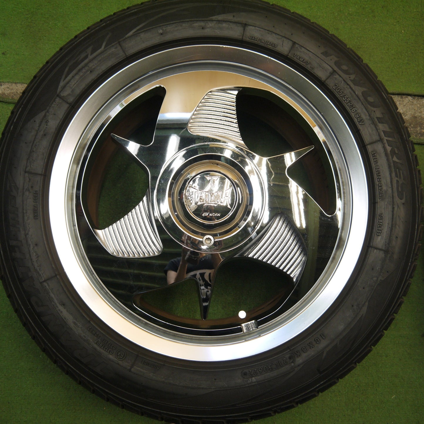激レア！希少！付属付き！バリ溝！22年！キレイ！9.5分★WORK TEQUILA 205/55R16 トーヨー トランパス MP7 ワーク テキーラ PCD114.3/4H 5H マルチ★5081804Hノ
