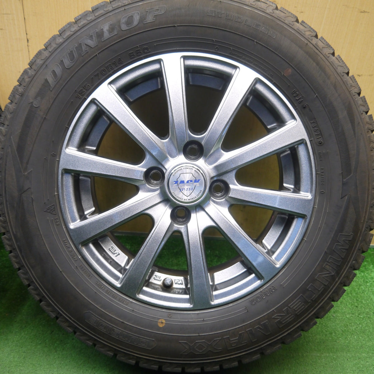 バリ溝！キレイ！9分◎スタッドレス 185/70R14 ダンロップ ウインターマックス WM02 ZACK JP-110 MONZA ザック モンツァ 14インチ PCD100/4H◎6091405Hス