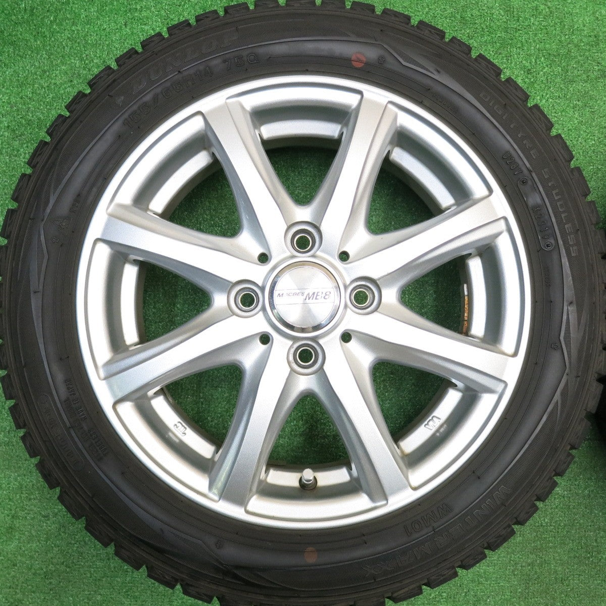 ほぼ未使用！キレイ★スタッドレス 155/65R14 ダンロップ ウインターマックス WM01 MACBES MB8 マクベス 14インチ PCD100/4H★5110613HAス