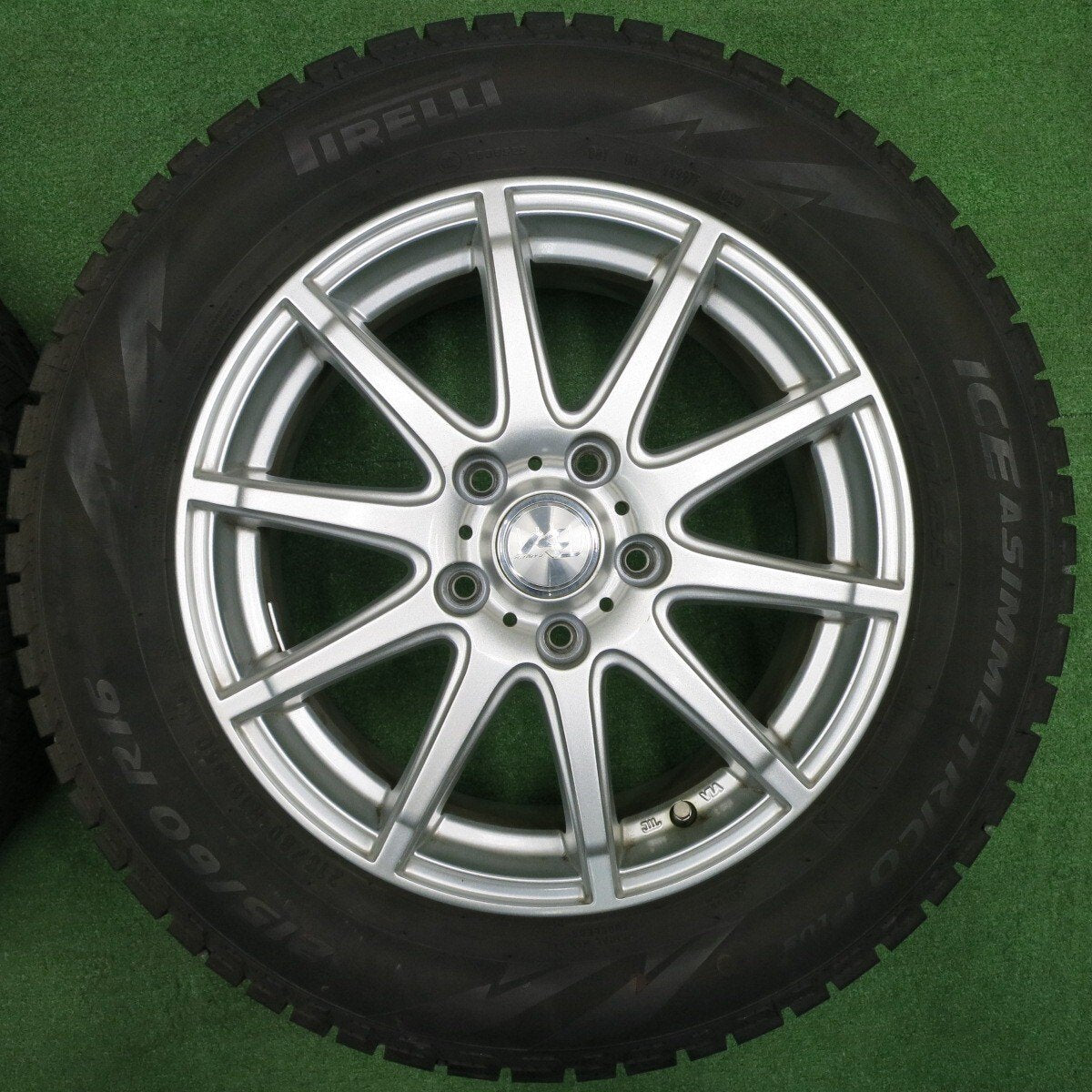 バリ溝！20年！キレイ！9分★スタッドレス 215/60R16 ピレリ アイスアシンメトリコ プラス Krait2 weds クレイト 16インチ PCD114.3/5H★4111405NJス