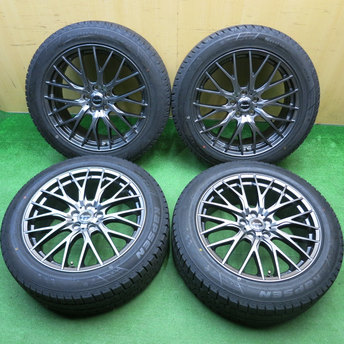 バリ溝！24年！キレイ！ほぼ10分★スタッドレス 225/55R19 カプセン Snowshoes AW33 Exceeder エクシーダー 19インチ PCD114.3/5H★5122503HAス