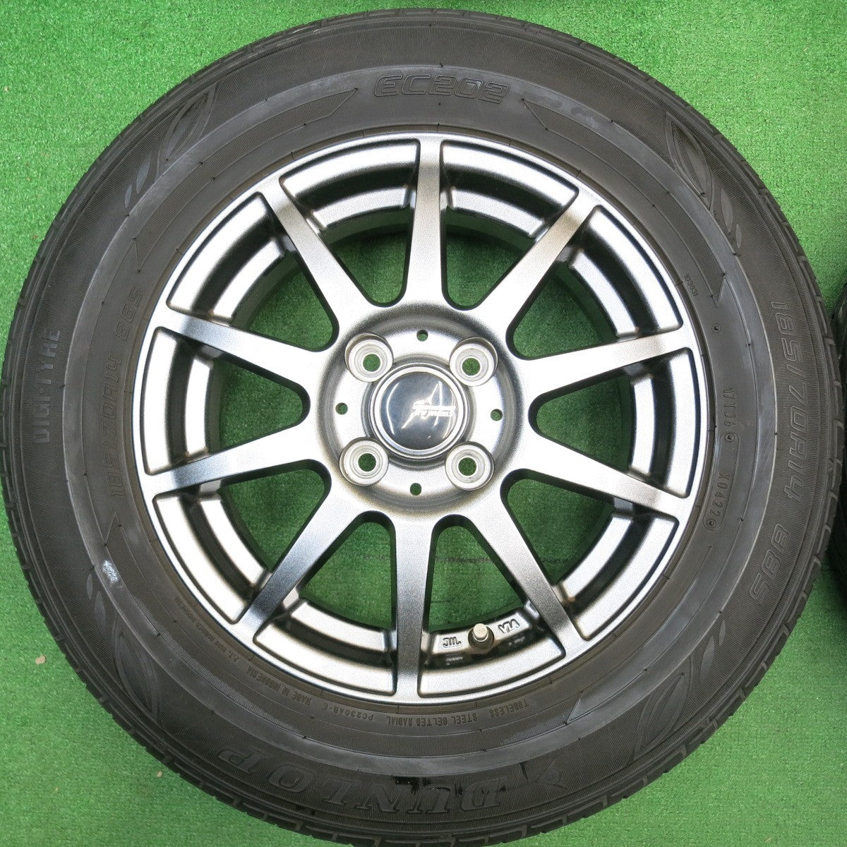 バリ溝！22年！キレイ！9分★185/70R14 ダンロップ EC202 Ti WHEELS 社外 アルミ 14インチ PCD100/4H★5122105HAノ