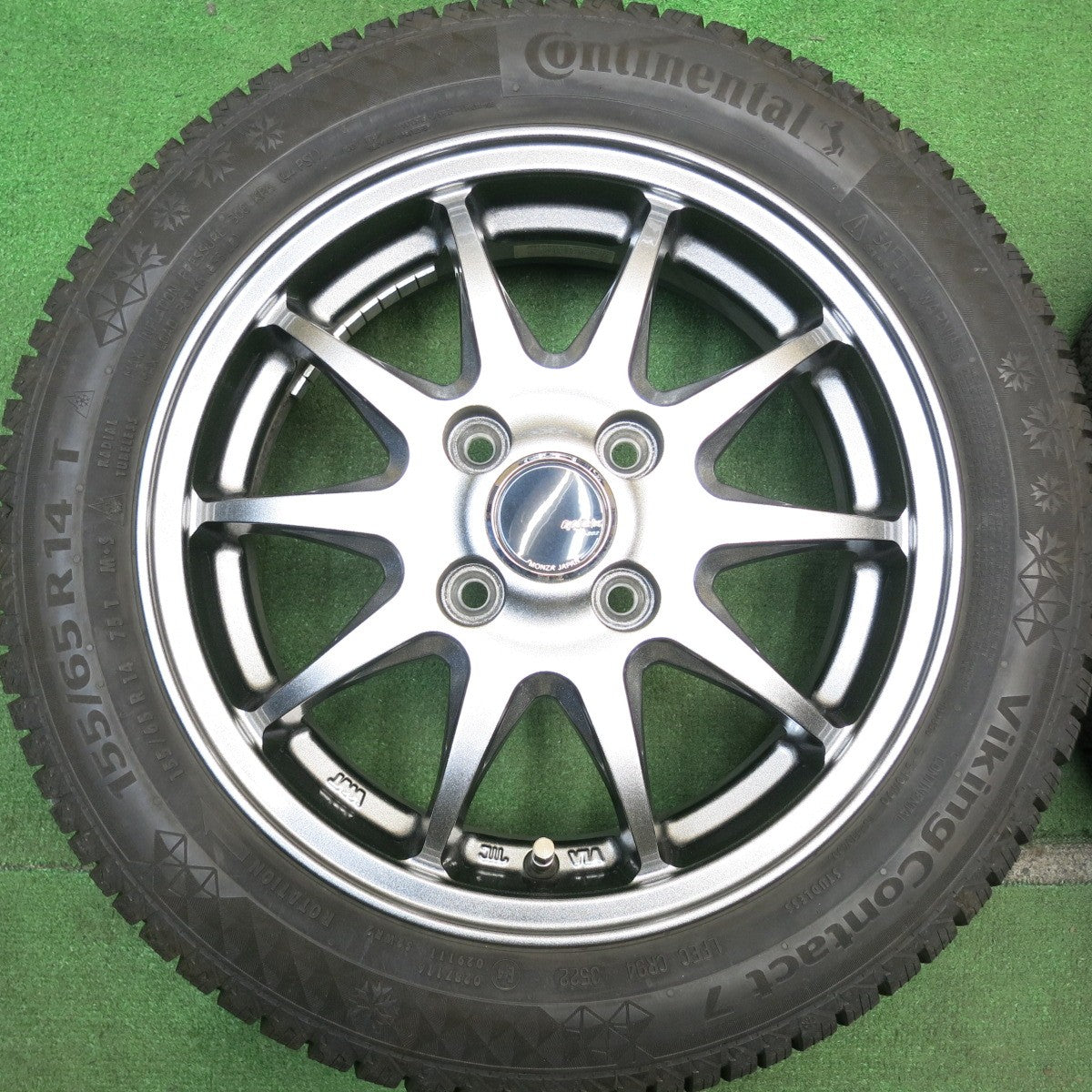 バリ溝！22年！キレイ！9.5分★スタッドレス 155/65R14 コンチネンタル バイキングコンタクト7 ZACK JP-202 MONZA 14インチ PCD100/4H★5050511HAス