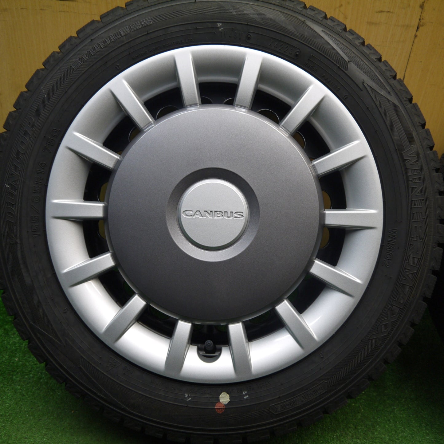 バリ溝！23年！キレイ！9.5分★ダイハツ ムーヴ キャンバス 純正 スチール 155/65R14 スタッドレス ダンロップ ウインターマックス WM02 14インチ PCD100/4H★6020608Hス