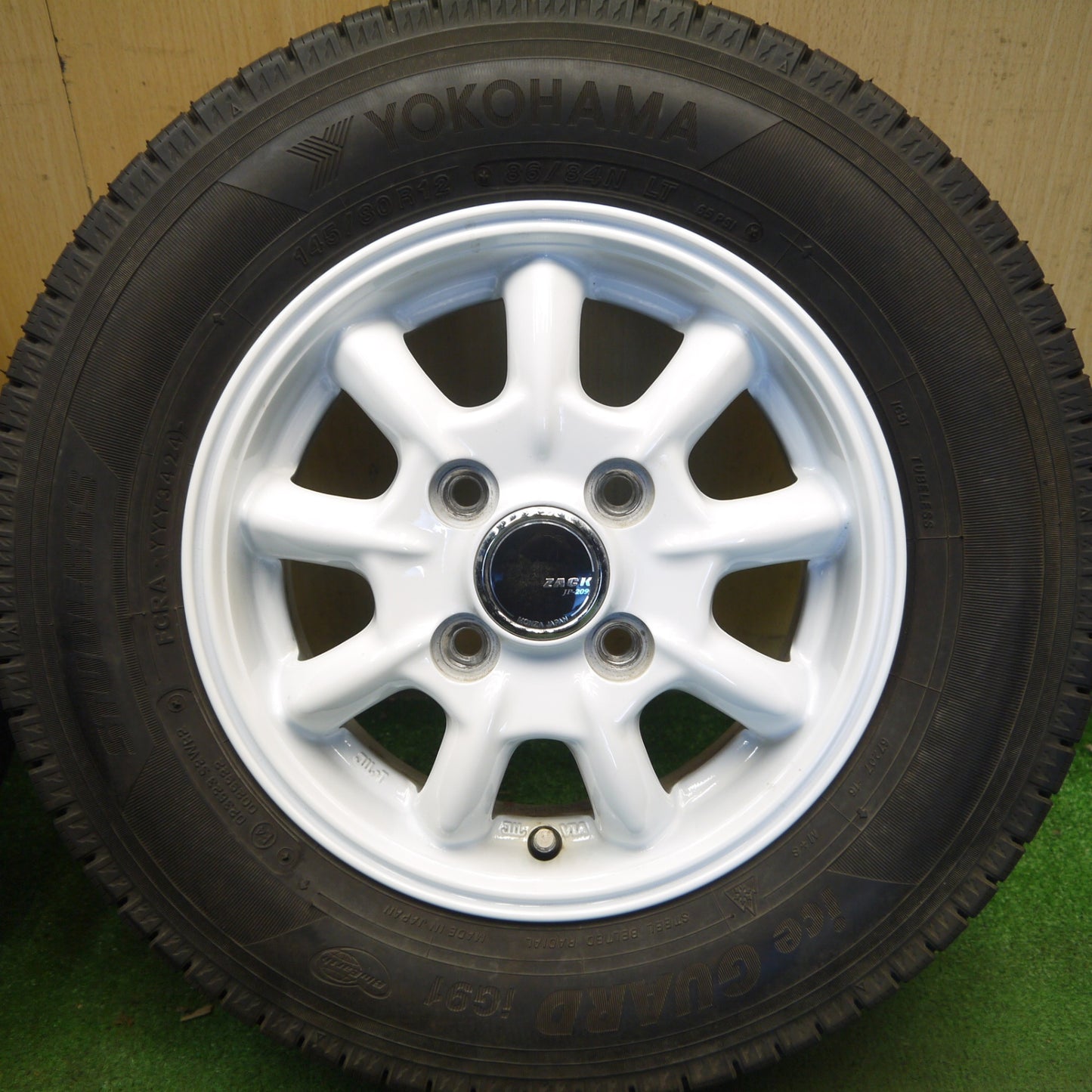バリ溝！24年！キレイ！9.5分以上◎スタッドレス 145/80R12 86/84N ヨコハマ アイスガード iG91 ZACK JP-209 MONZA ザック モンツァ 12インチ PCD100/4H◎6090110Hス