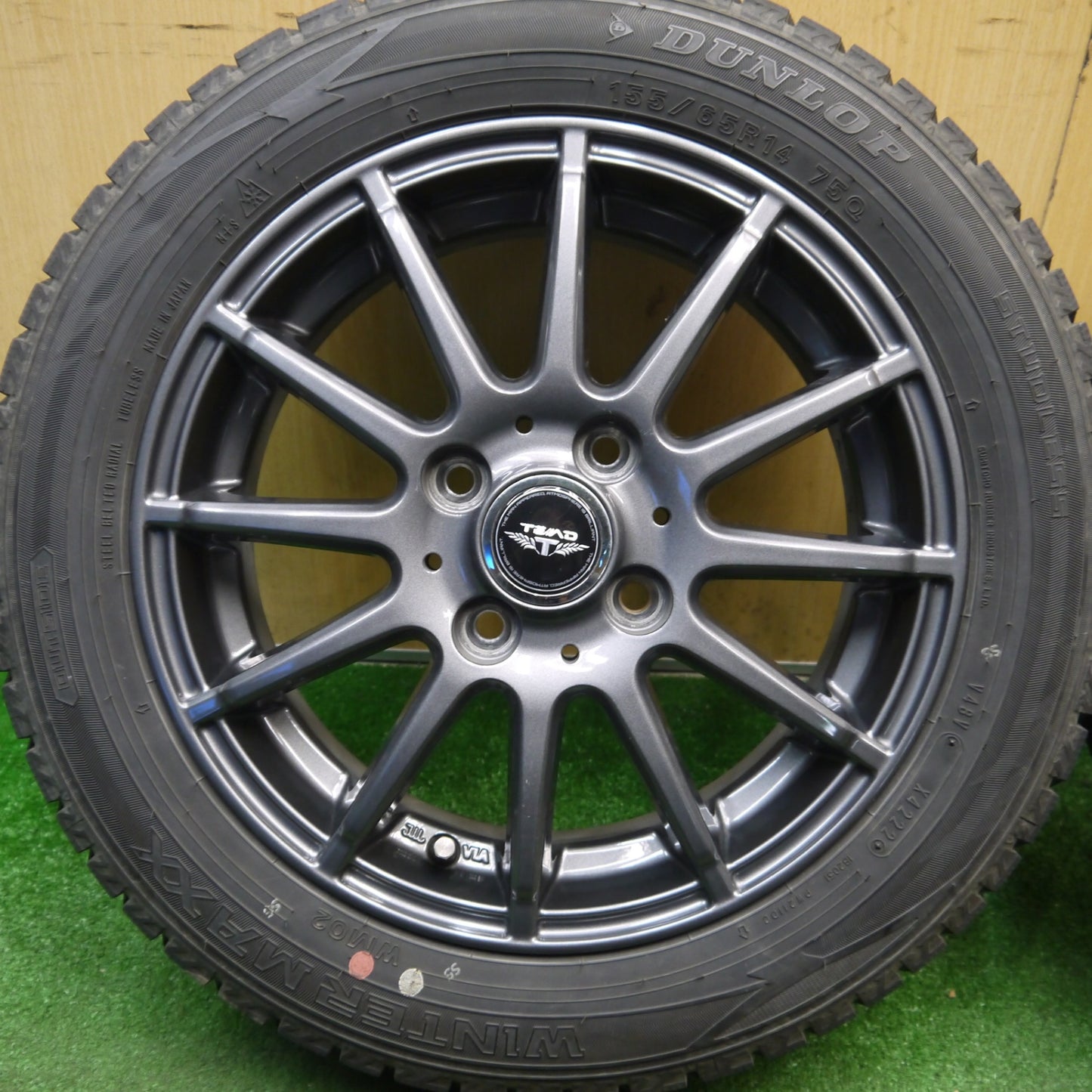 バリ溝！22年！キレイ！9.5分★スタッドレス 155/65R14 ダンロップ ウインターマックス WM02 TEAD テッド 14インチ PCD100/4H★6031610Hス