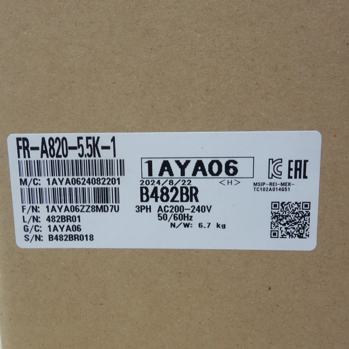 [送料無料] 未使用☆三菱電機 インバータ FR-A820-5.5K-1 2024年製 A800シリーズ 三相 200V 5.5kW☆