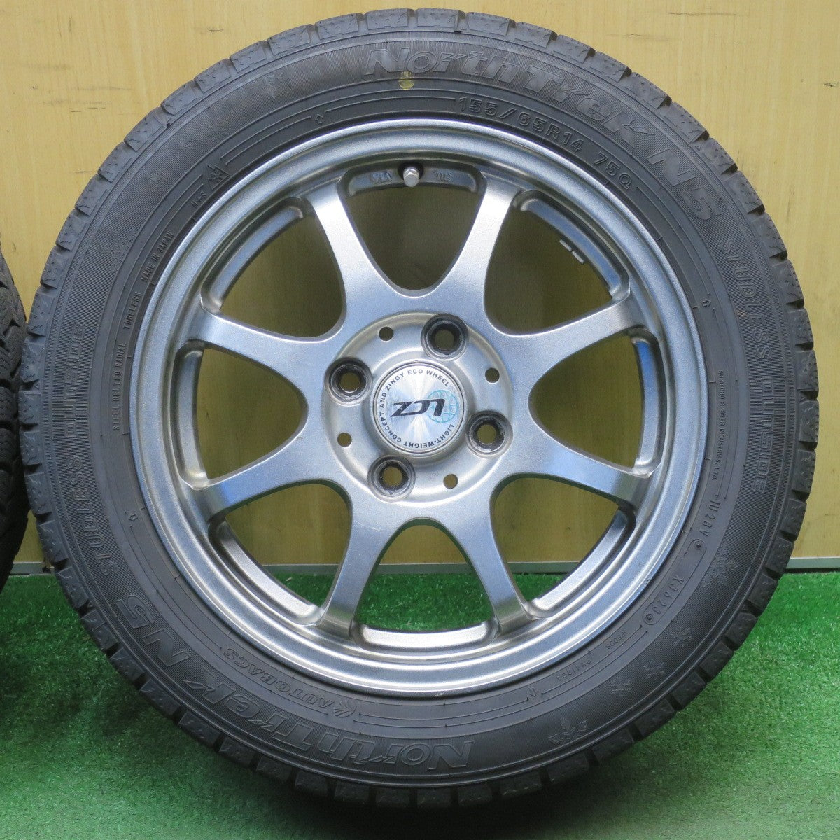 超バリ溝！23年！キレイ！9.5分以上★スタッドレス 155/65R14 オートバックス ノーストレック N5 LCZ 社外 アルミ 14インチ PCD100/4H★6032401NJス