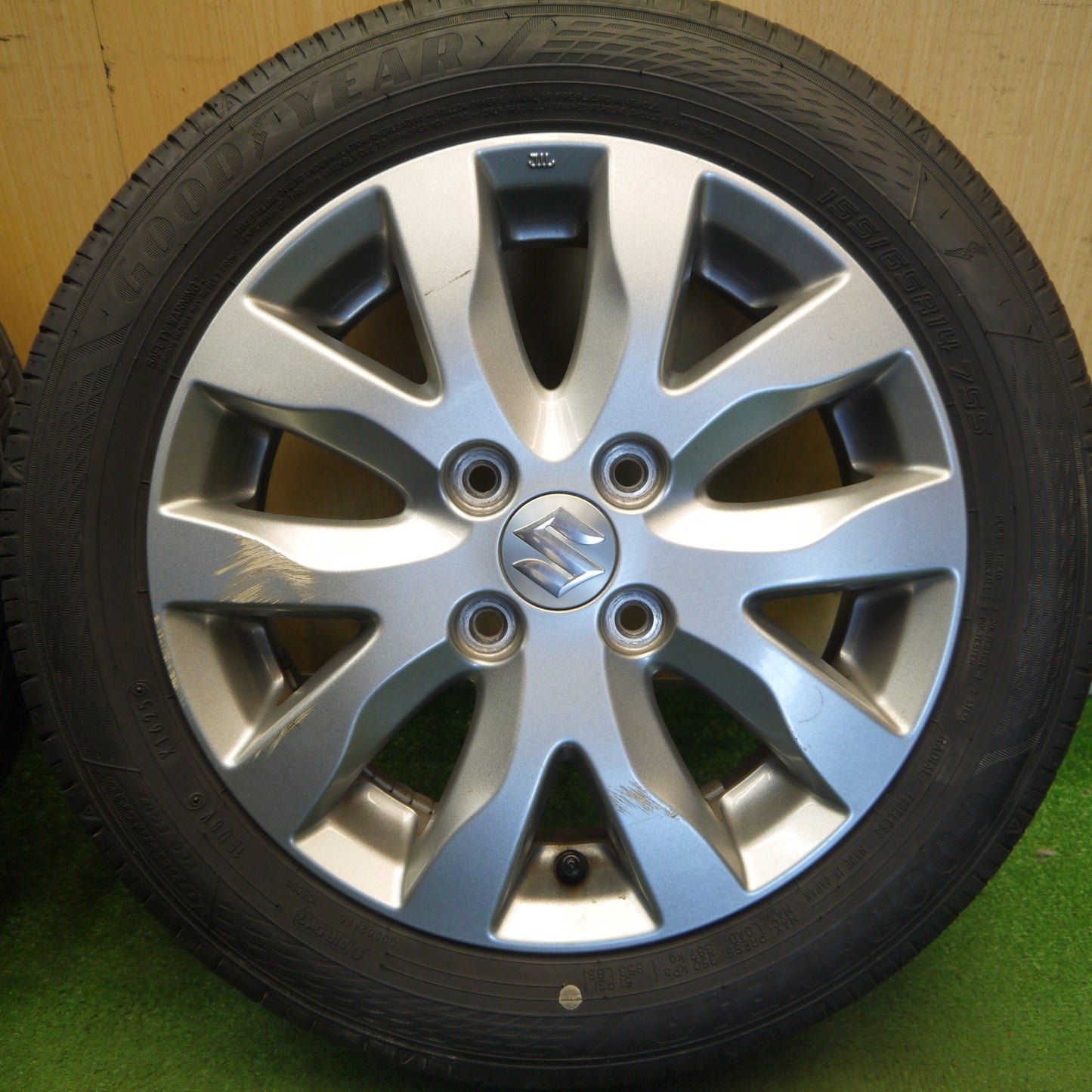 バリ溝！25年！9分◎スズキ MH23S ワゴンR スティングレー 純正 155/65R14 グッドイヤー EfficientGrip ECO EG02 14インチ PCD100/4H◎6072404Hノ