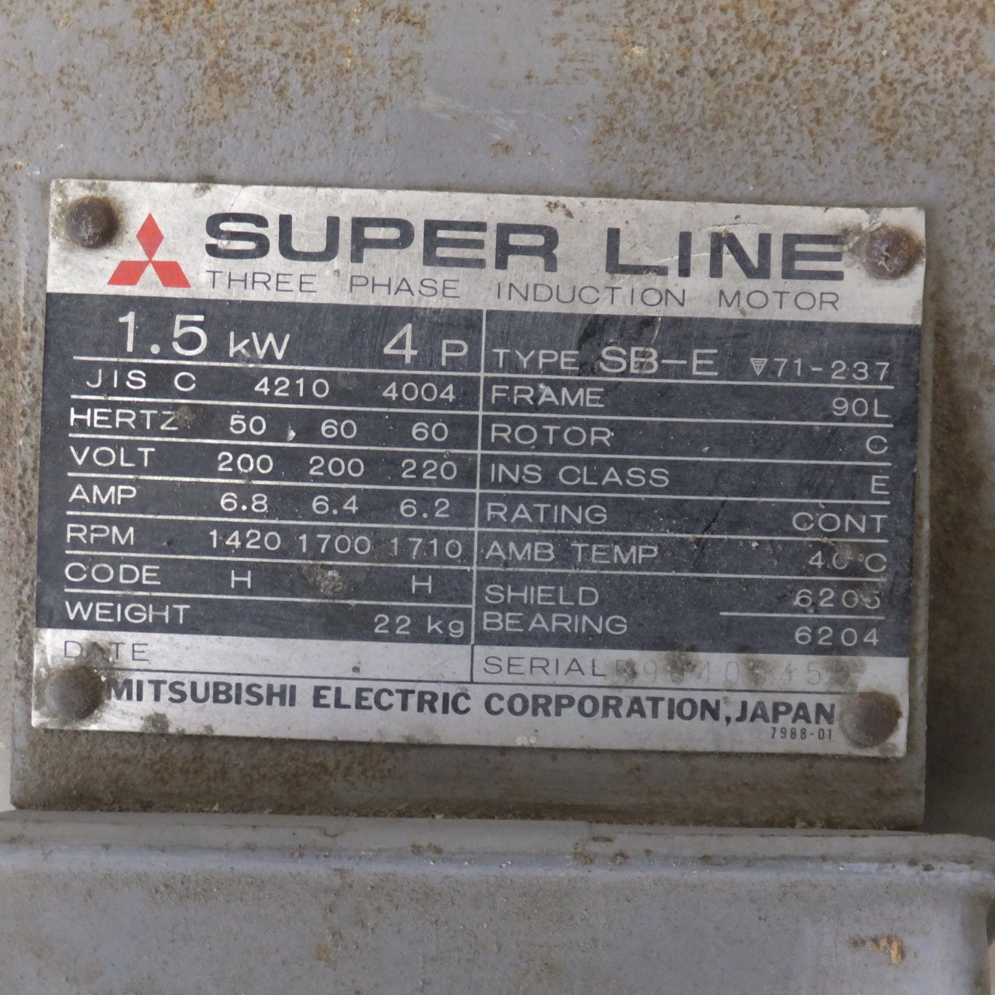 [送料無料] ★三菱 MITSUBISHI 三相モーター SUPER LINE SB-E　1.5KW 4P 200/220V 50/60Hz★