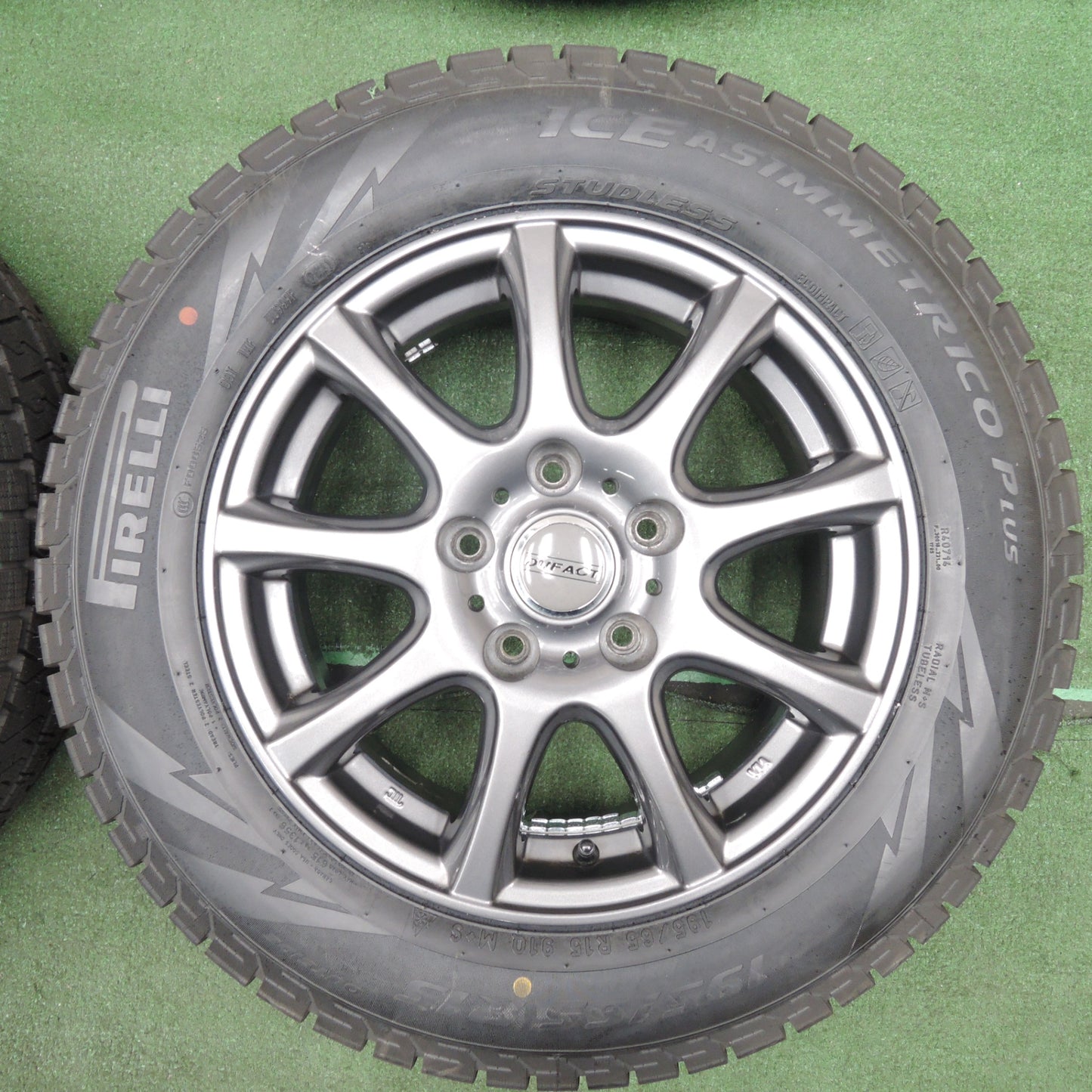 *送料無料* 超バリ溝！21年！キレイ！ほぼ10分★スタッドレス 195/65R15 ピレリ アイスアシンメトリコ プラス DUFACT デュファクト 15インチ PCD114.3/5H★4031908TNス