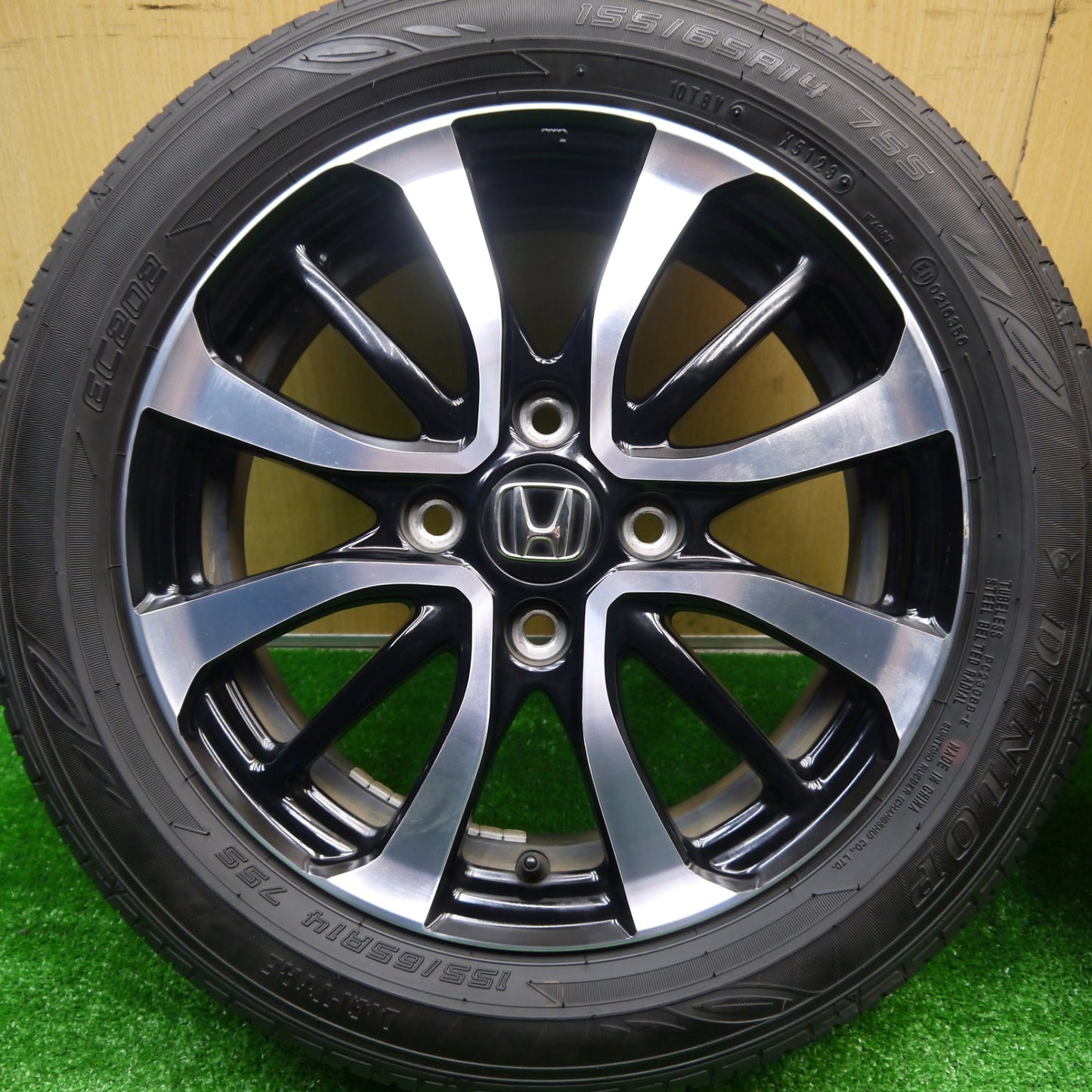 バリ溝！23年！キレイ！9分★ホンダ N-BOX カスタム 純正 155/65R14 ダンロップ EC202 14インチ Nボックス NBOX PCD100/4H★5101407Hノ