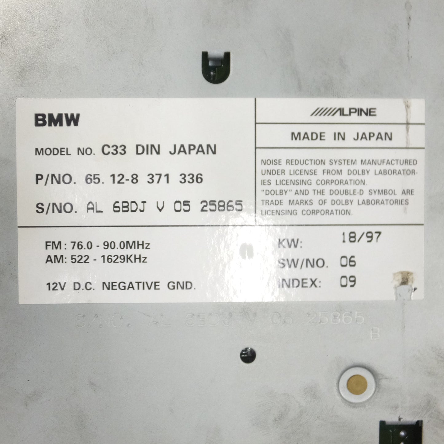 [送料無料] ◆ALPINE アルパイン BMW E36 318is 純正 C33 DIN JAPAN カセットデッキ 1DIN AM FM◆