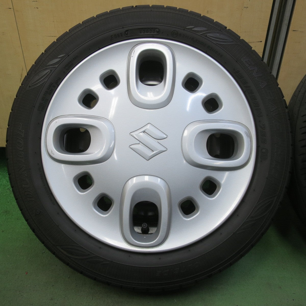 キレイ！23年◎スズキ スペーシア 純正 スチール 155/65R14 ダンロップ エナセーブ EC300+ 14インチ PCD100/4H◎6090702IMノ