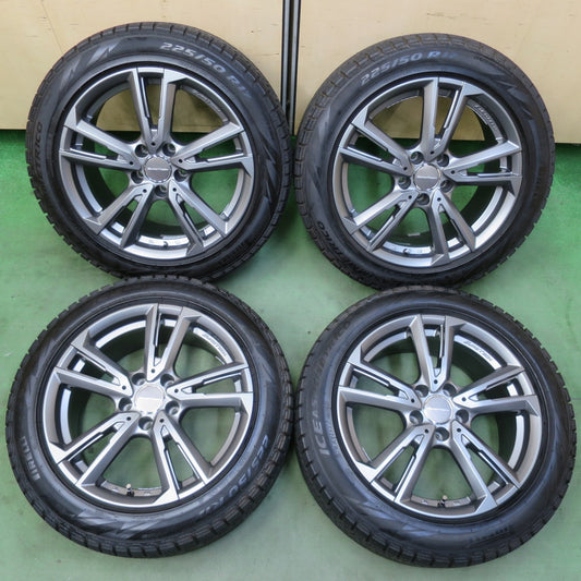 バリ溝！キレイ！9分★アウディ A4 等 EUROTECH GAYA SOLI 225/50R17 スタッドレス ピレリ アイスアシンメトリコ ユーロテック ガヤ ソリ 17インチ PCD112/5H★6051203イス