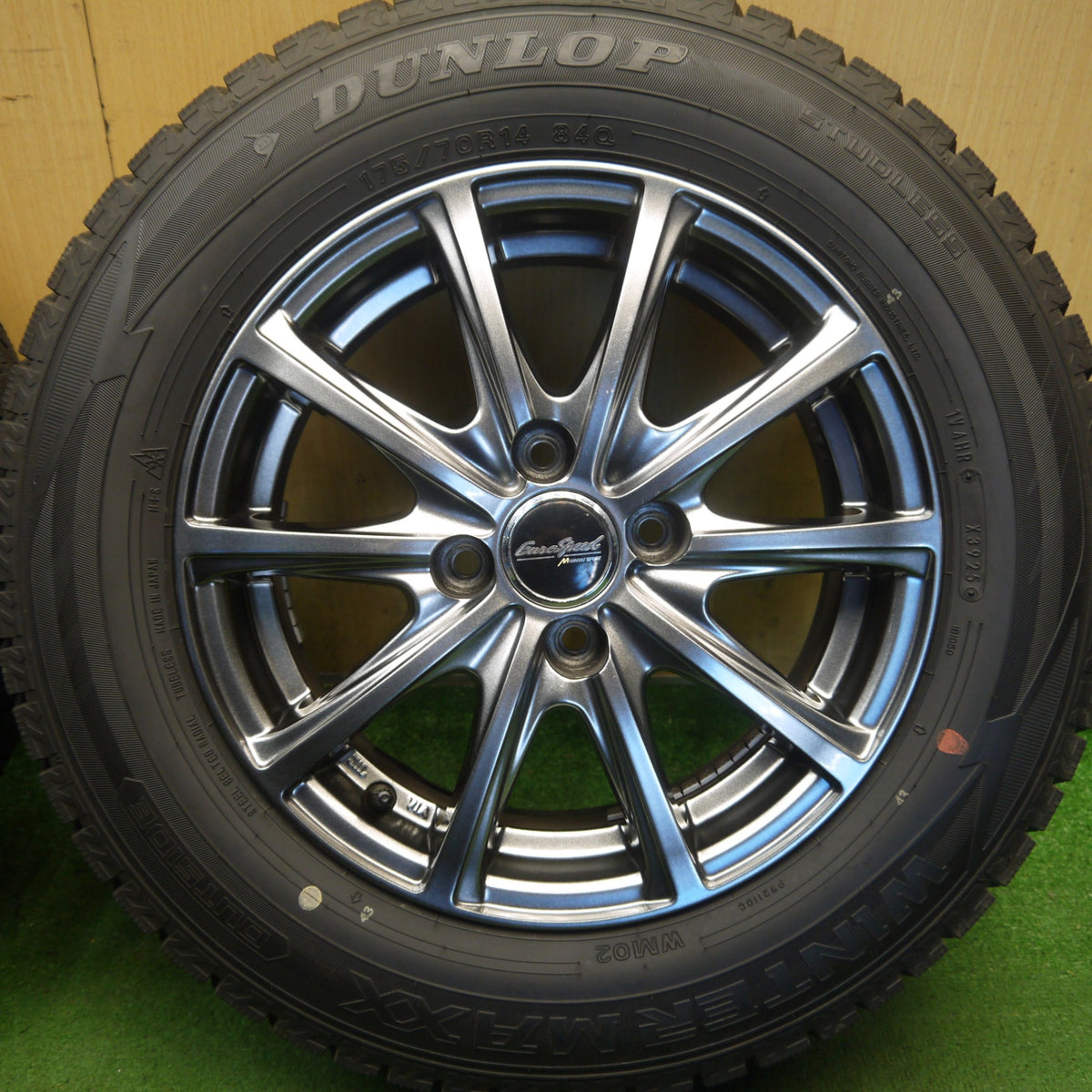 ほぼ未使用！25年◎スタッドレス 175/70R14 ダンロップ ウインターマックス WM02 EuroSpeed MANARAY SPORT ユーロスピード マナレイ スポーツ 14インチ PCD100/4H◎6091505Hス