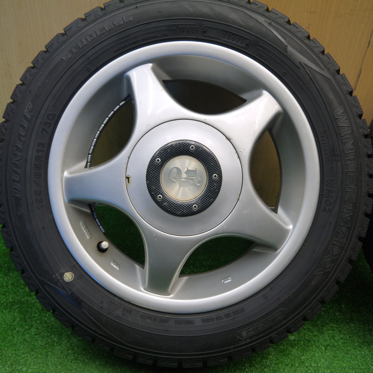 バリ溝！23年！ほぼ10分★スタッドレス 155/65R13 ダンロップ ウインターマックス WM02 社外 アルミ 13インチ PCD100 110 114.3/4H マルチ★5102907Hス