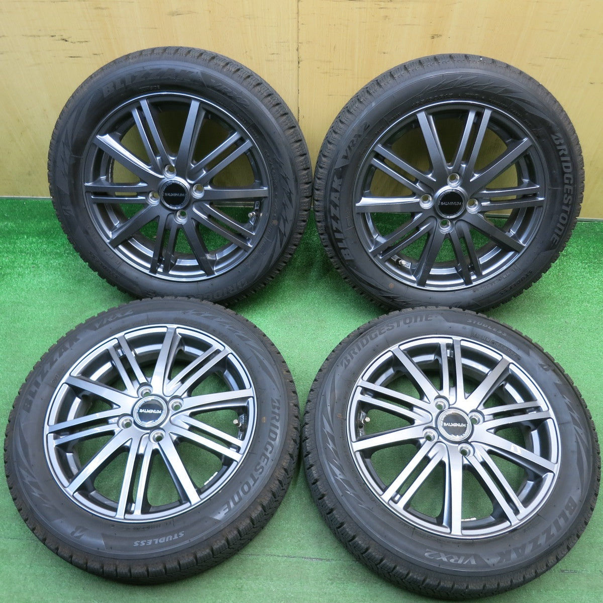 バリ溝！24年！キレイ！9分★スタッドレス 165/60R15 ブリヂストン ブリザック VRX2 BALMINUM BR10 バルミナ 15インチ 軽サイズ ハスラー 等 PCD100/4H★6032811HAス