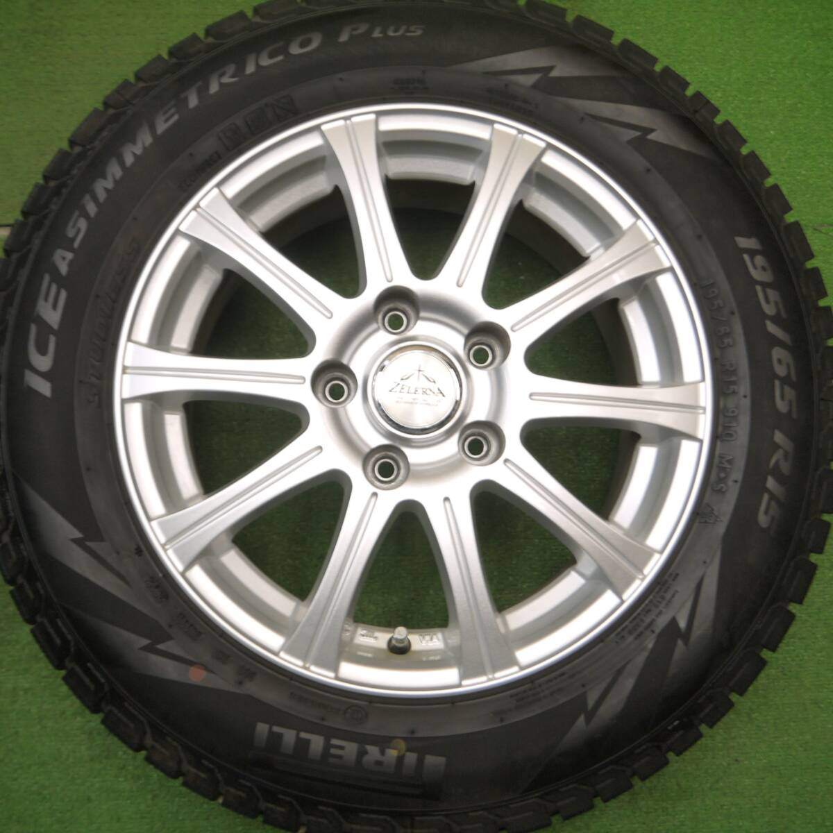 バリ溝！キレイ！8.5分★スタッドレス 195/65R15 ピレリ アイスアシンメトリコ プラス ZELERNA ゼラーナ 15インチ PCD114.3/5H★5011509Hス