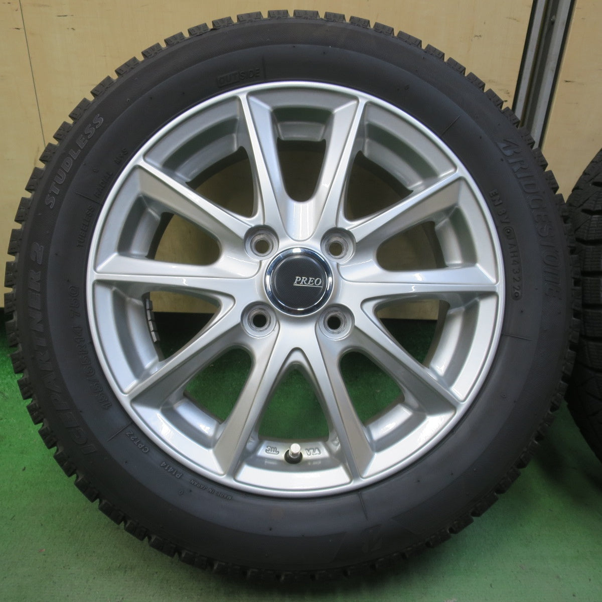バリ溝！22年！キレイ！8.5分◎スタッドレス 155/65R14 ブリヂストン アイスパートナー2 PREO プレオ 14インチ PCD100/4H◎6092402イス