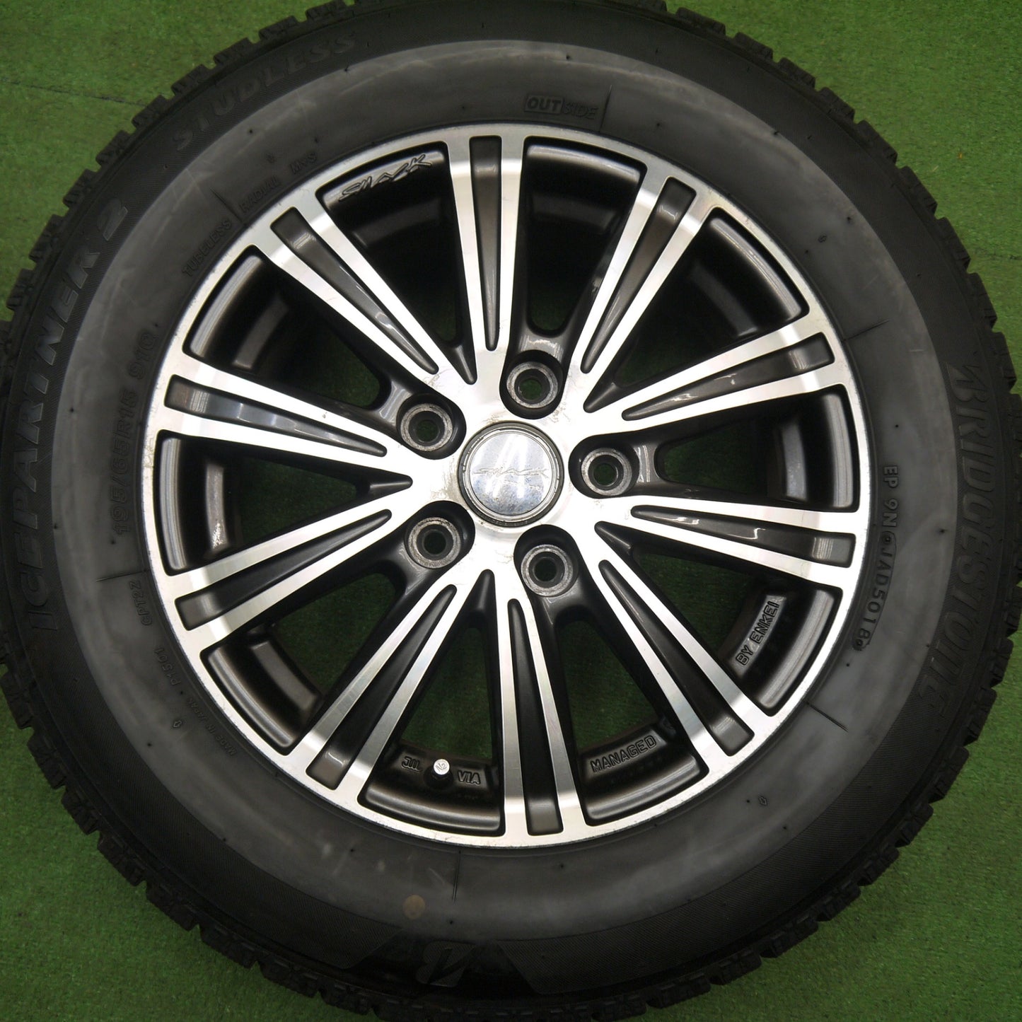 バリ溝！9.5分★スタッドレス 195/65R15 ブリヂストン アイスパートナー2 SMACK ENKEI スマック エンケイ 15インチ PCD114.3/5H★5120807Hス