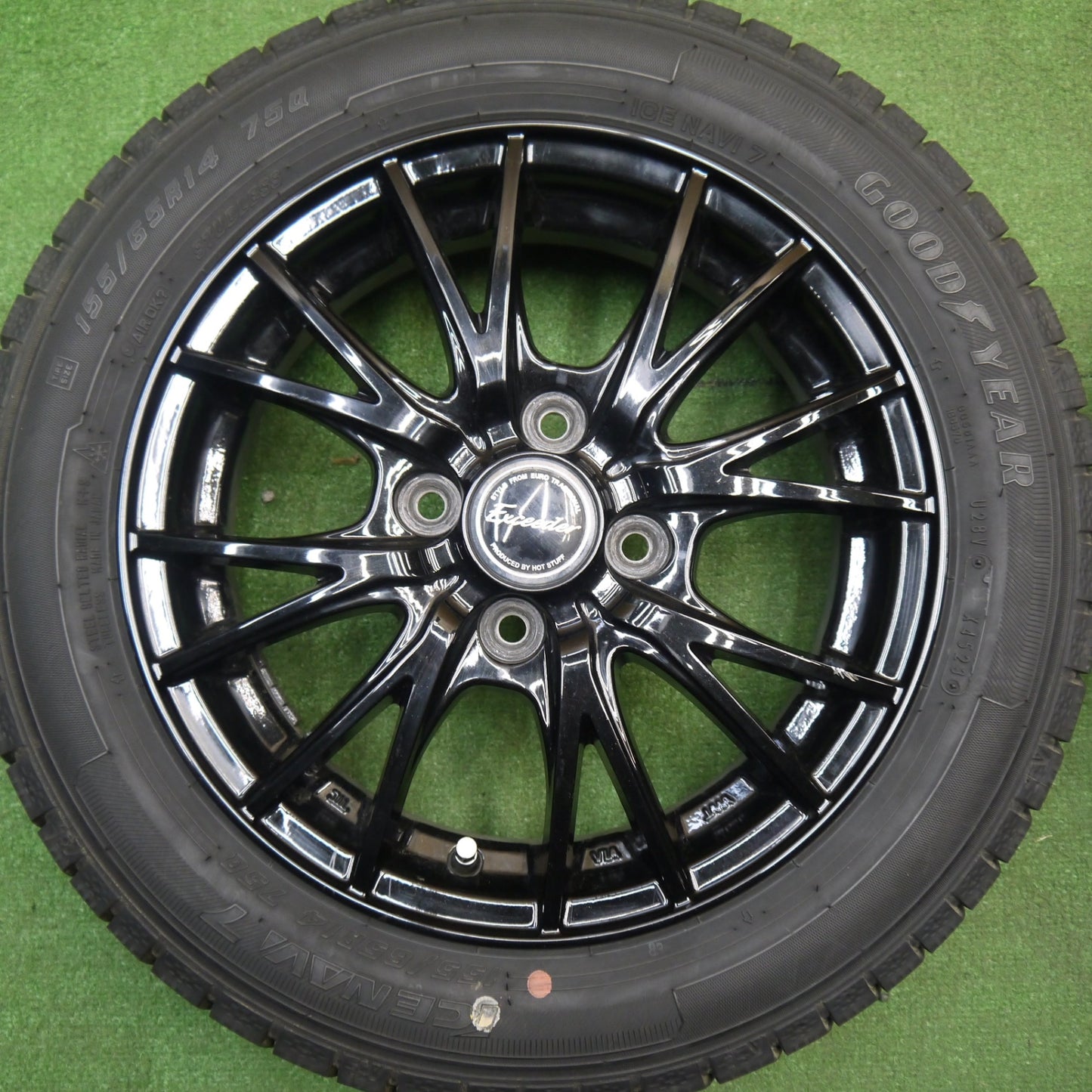 バリ溝！23年！9分★スタッドレス 155/65R14 グッドイヤー アイスナビ7 Exceeder エクシーダー 14インチ PCD100/4H★5121502Hス