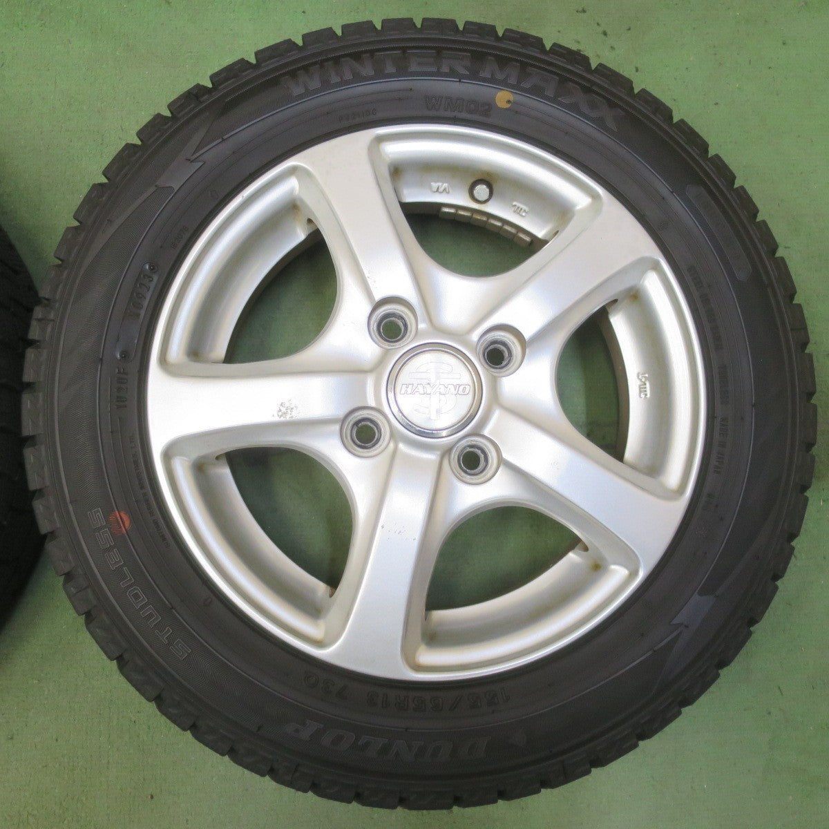バリ溝！23年！9.5分◎スタッドレス 155/65R13 ダンロップ ウインターマックス WM02 HAYANO ハヤノ 13インチ PCD100/4H◎6072607イス