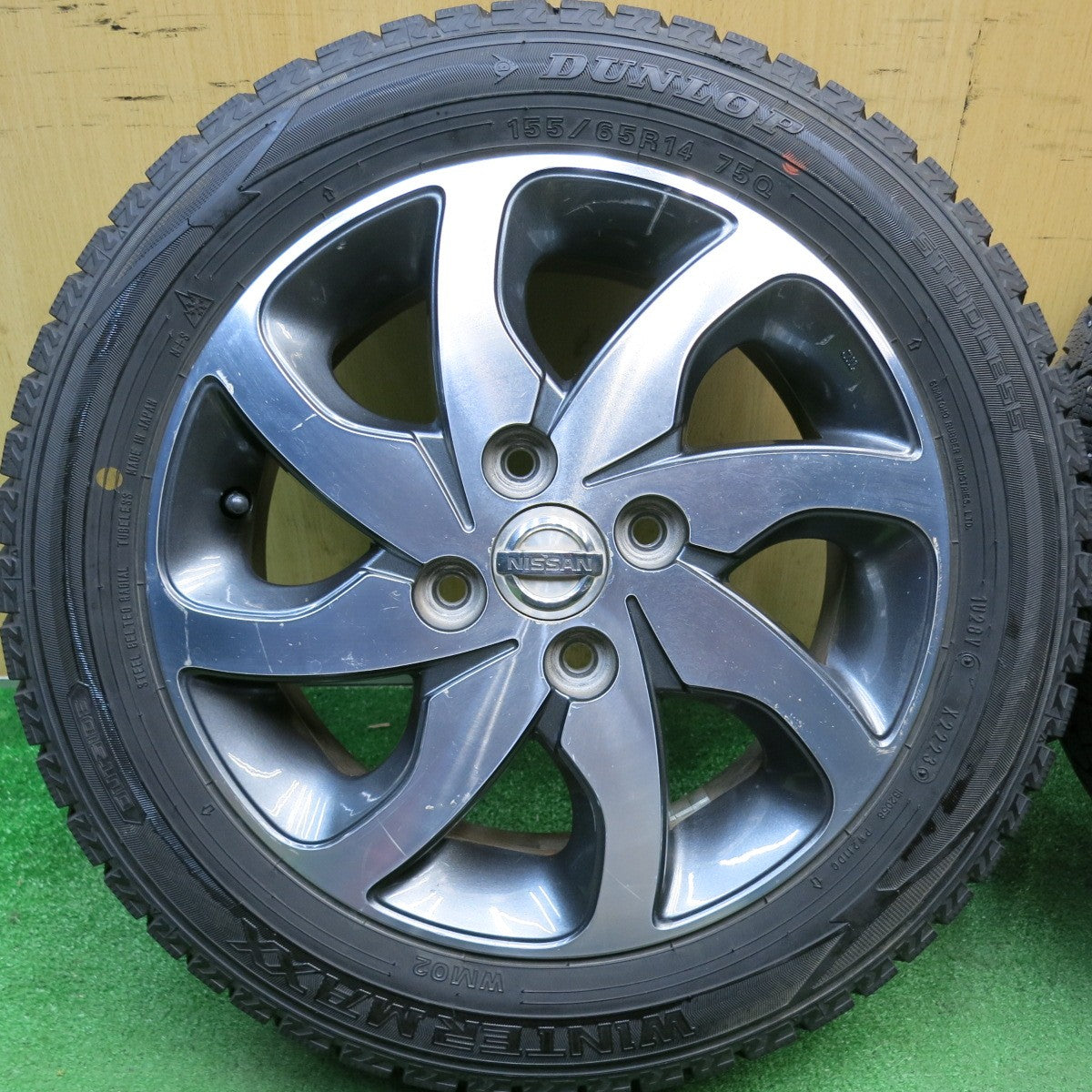 バリ溝！23年！9.5分★日産 ML21S ルークス 純正 155/65R14 スタッドレス ダンロップ ウインターマックス WM02 14インチ PCD100/4H★6050509HAス