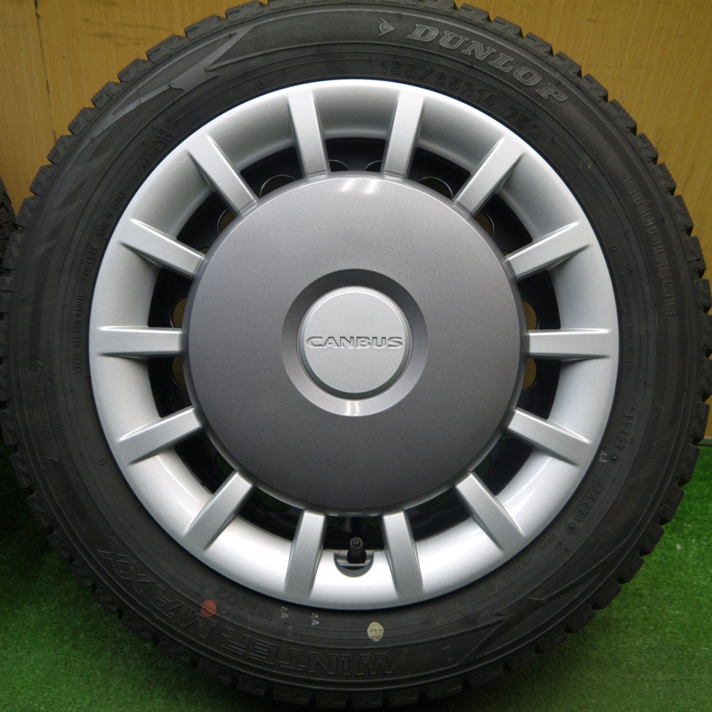 バリ溝！23年！キレイ！9.5分★ダイハツ ムーヴ キャンバス 純正 スチール 155/65R14 スタッドレス ダンロップ ウインターマックス WM02 14インチ PCD100/4H★6020608Hス