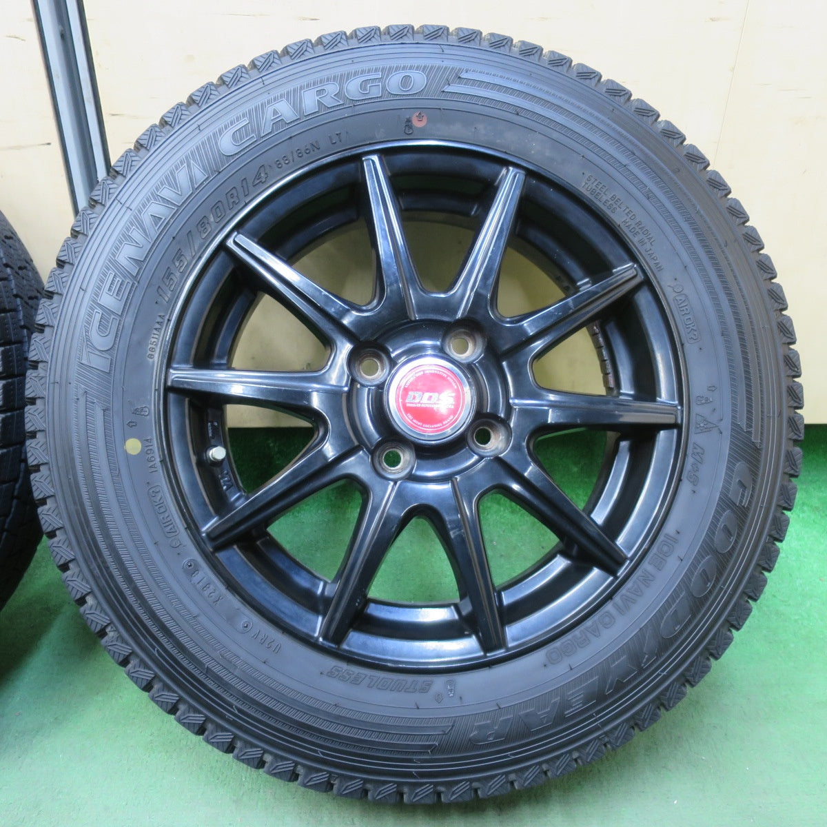 バリ溝！9.5分★スタッドレス 155/80R14 88/86N グッドイヤー アイスナビ カーゴ D.O.S. DOS 14インチ PCD100/4H★5110801イス