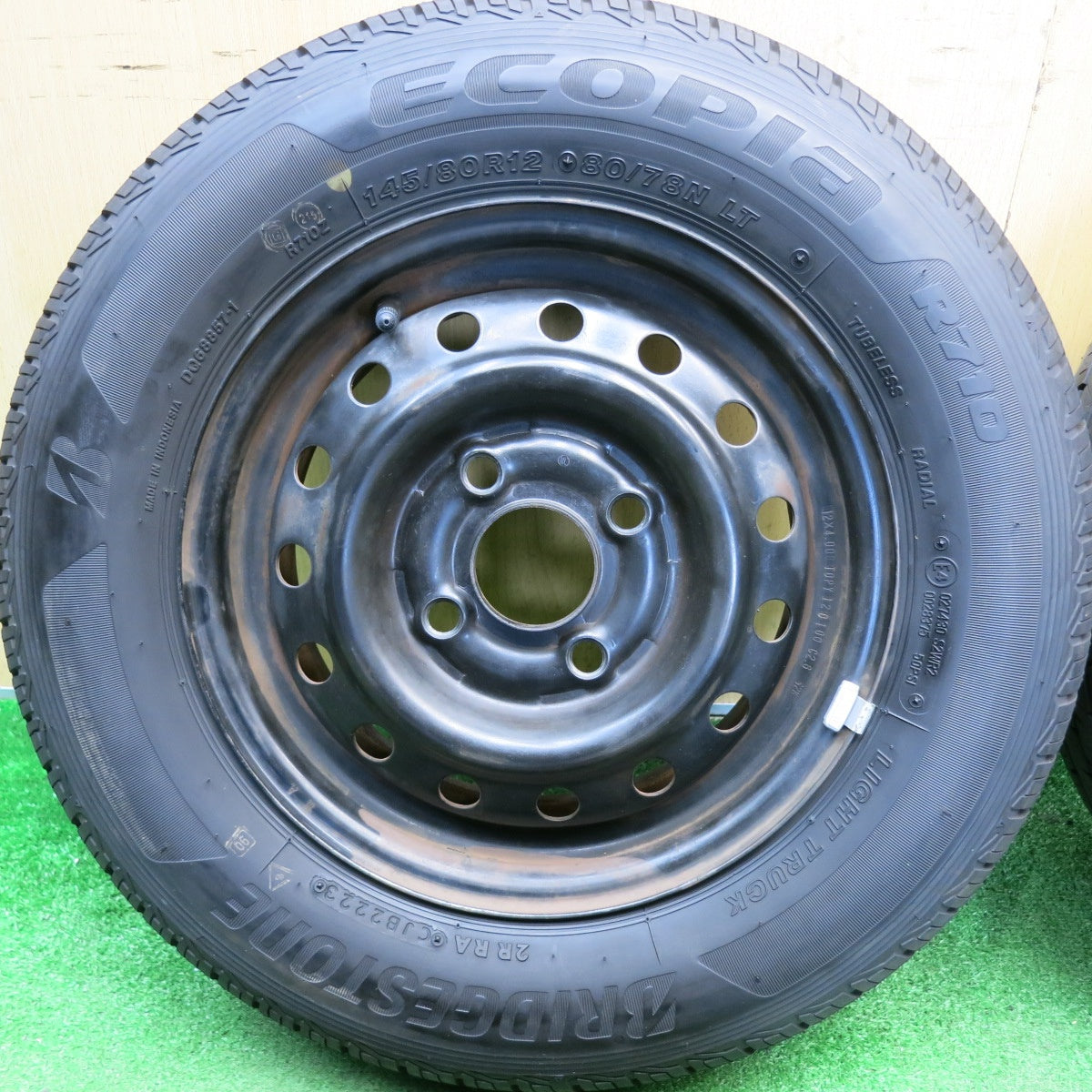 ほぼ未使用！23年★145/80R12 80/78N ブリヂストン エコピア R710 TOPY スチール ホイール 12インチ PCD100/4H★6041904HAノ