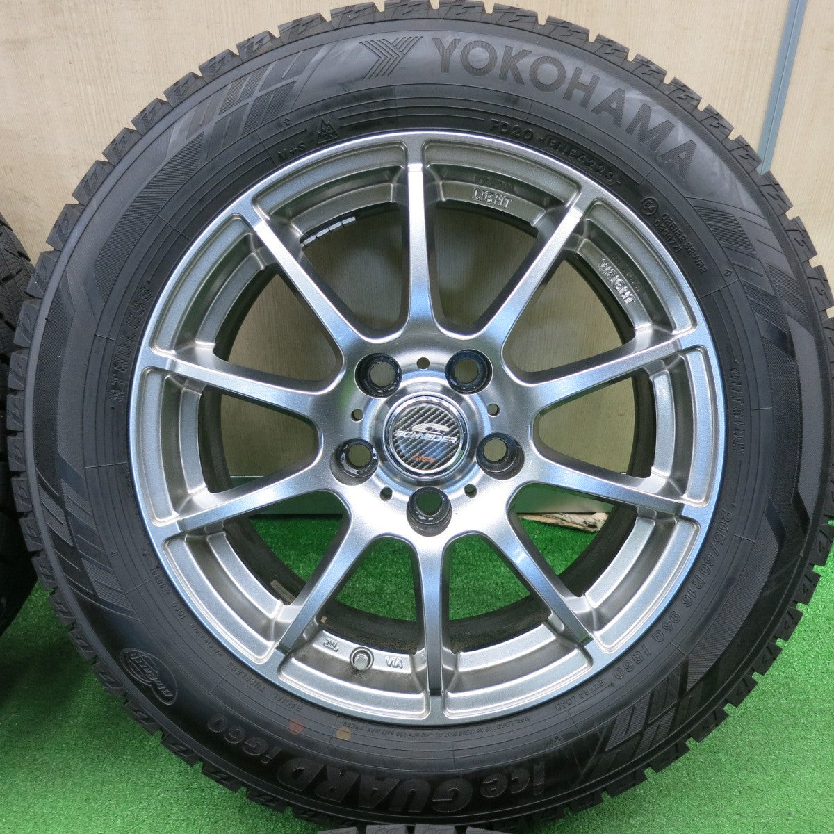 [送料無料] バリ溝！23年！キレイ！ほぼ10分★スタッドレス 205/60R16 ヨコハマ アイスガード iG60 SCHNEIDER ATECH シュナイダー 16インチ PCD114.3/5H★4112501TNス