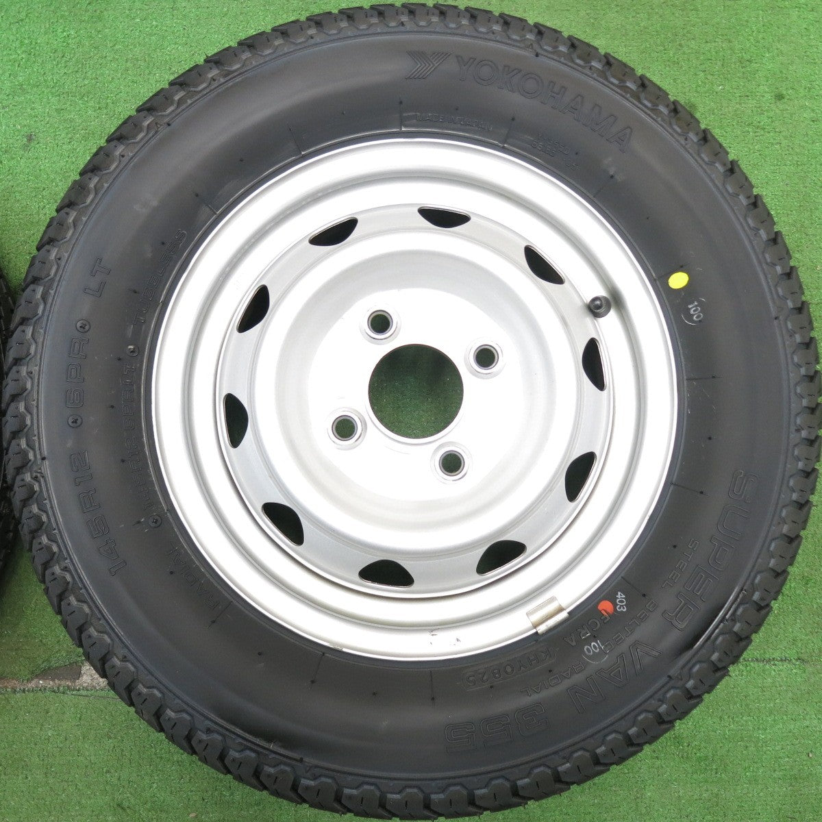 タイヤ未使用！25年！キレイ★145R12 6PR ヨコハマ SUPER VAN 355 スチール ホイール 12インチ スーパー バン PCD100/4H★5051605AKノ