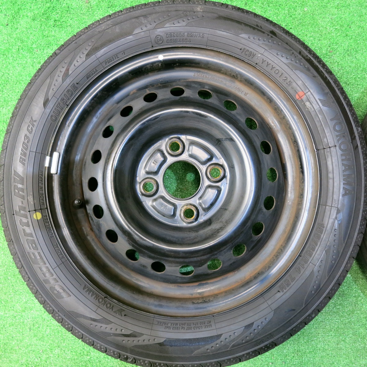 タイヤほぼ未使用！25年★155/65R14 ヨコハマ BluEarth-RV RV03 CK スチール ホイール 14インチ ブルーアース PCD100/4H★5062701HAノ