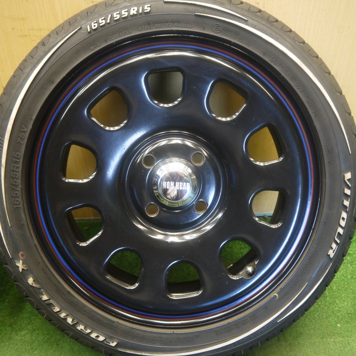 バリ溝！キレイ！9分★DAYTONA 165/55R15 VITOUR FORMULA X ホワイトレター  デイトナ IRON HEAD 15インチ PCD100/4H★6052904Hノ