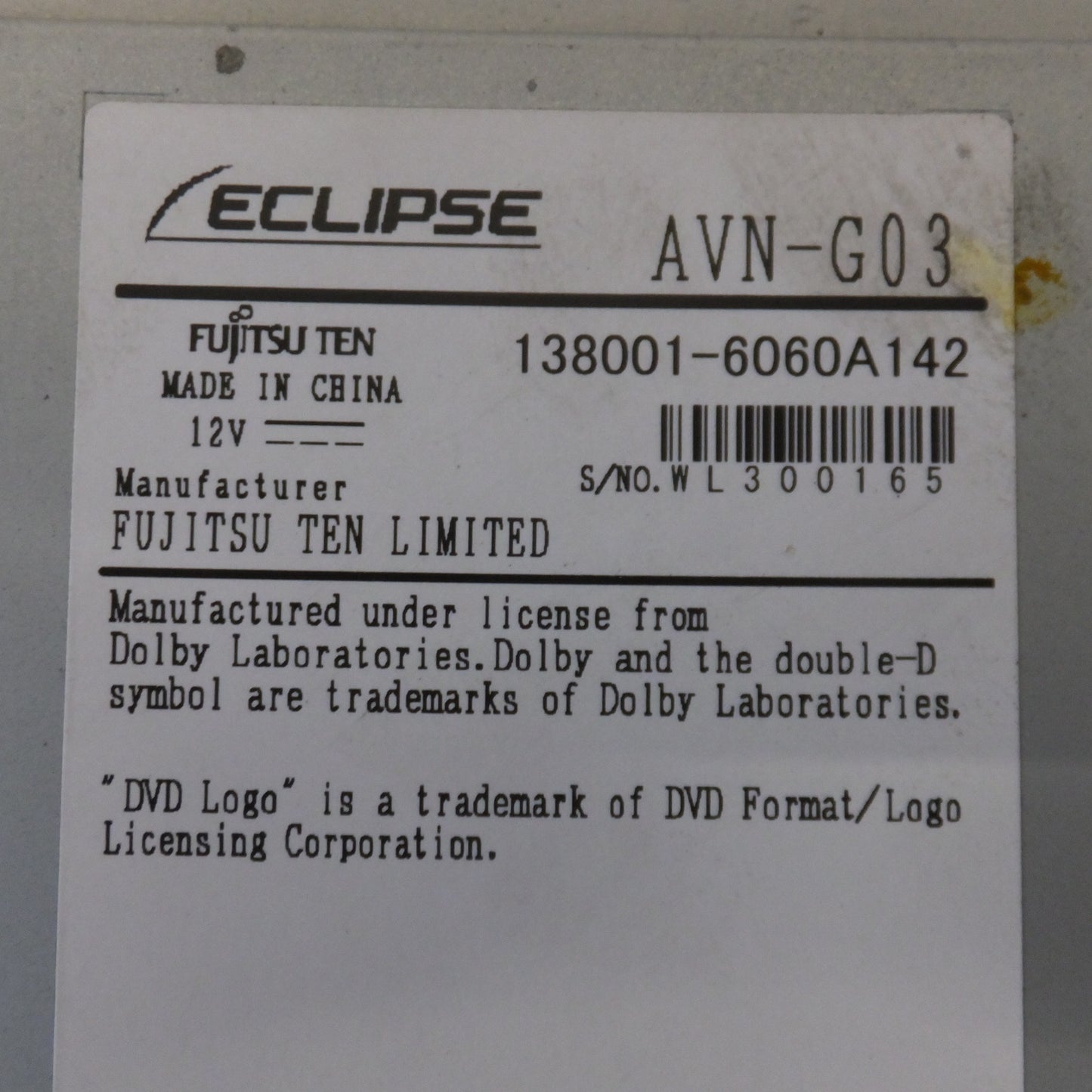 [送料無料] 現状品★富士通テン イクリプス ECLIPSE メモリーナビゲーション AVN-G03(1★