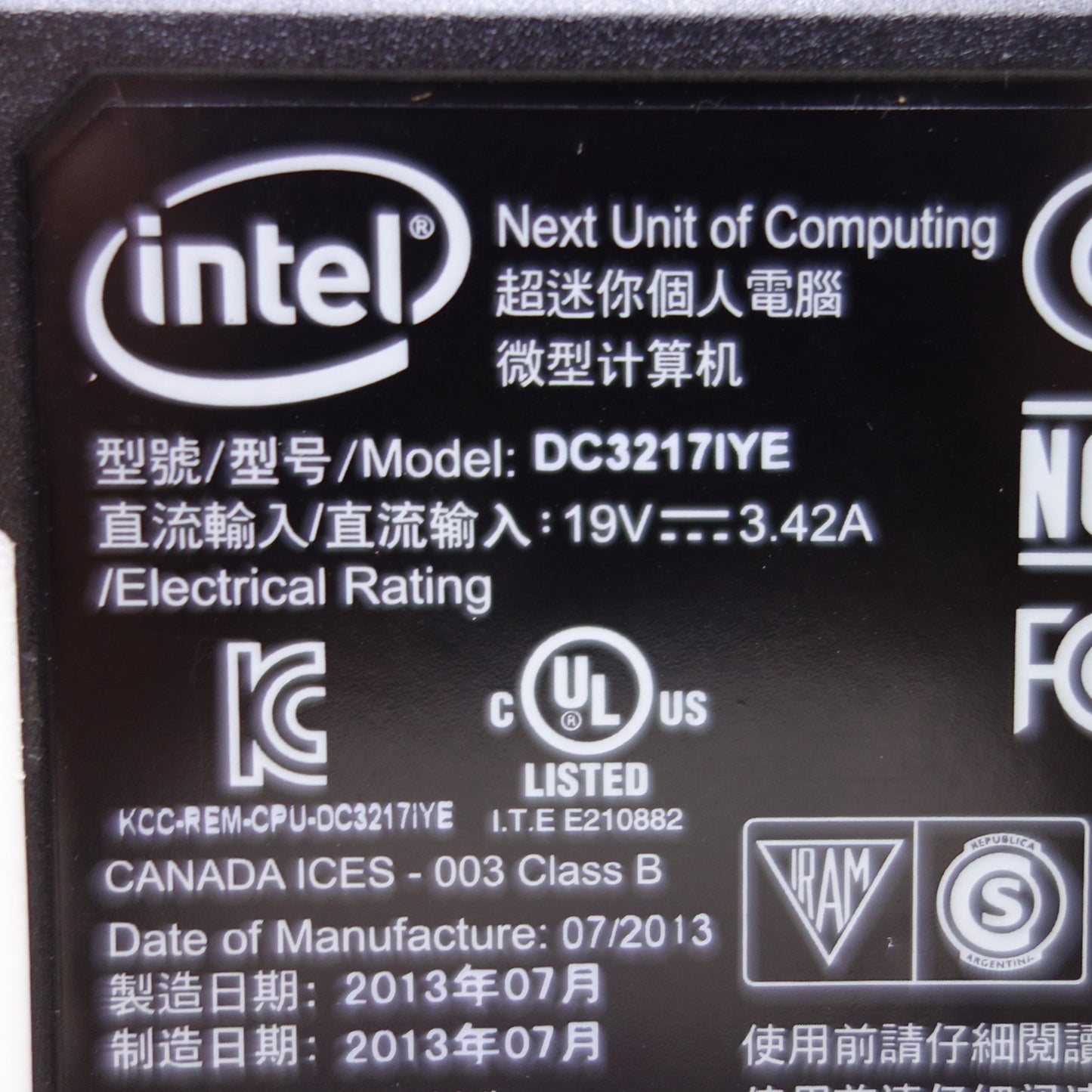 [送料無料] ◆インテル Intel NUC 小型 PC DC3217IYE 電源アダプター 付き Corei3-3217U メモリ 8GB Win10 Home 64bit ①◆