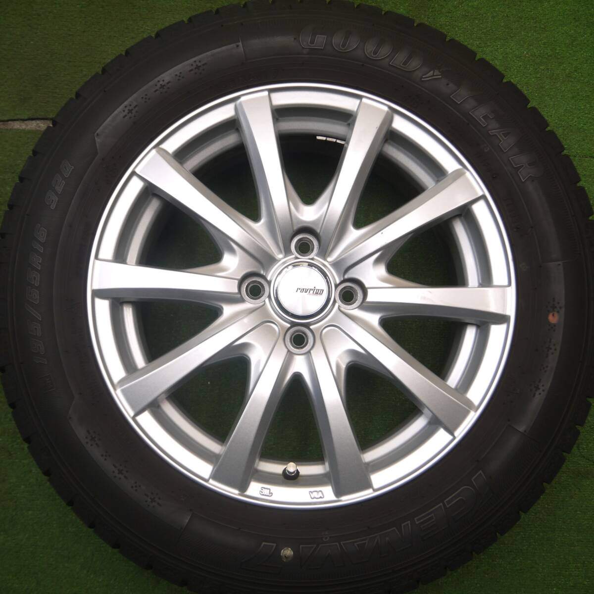 バリ溝！22年！キレイ！8.5分★スタッドレス 195/65R16 グッドイヤー アイスナビ7 ravrion RS01 ラブリオン 16インチ PCD100/4H★5022103Hス