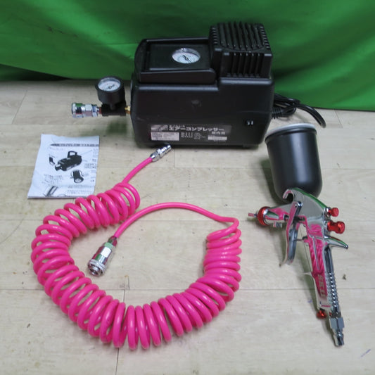 [送料無料] キレイ☆三共コーポレーション オイルレス エアー コンプレッサー 屋内用 100V HMAC-50 エアー スプレー ガン SK11 ホース付き セット☆