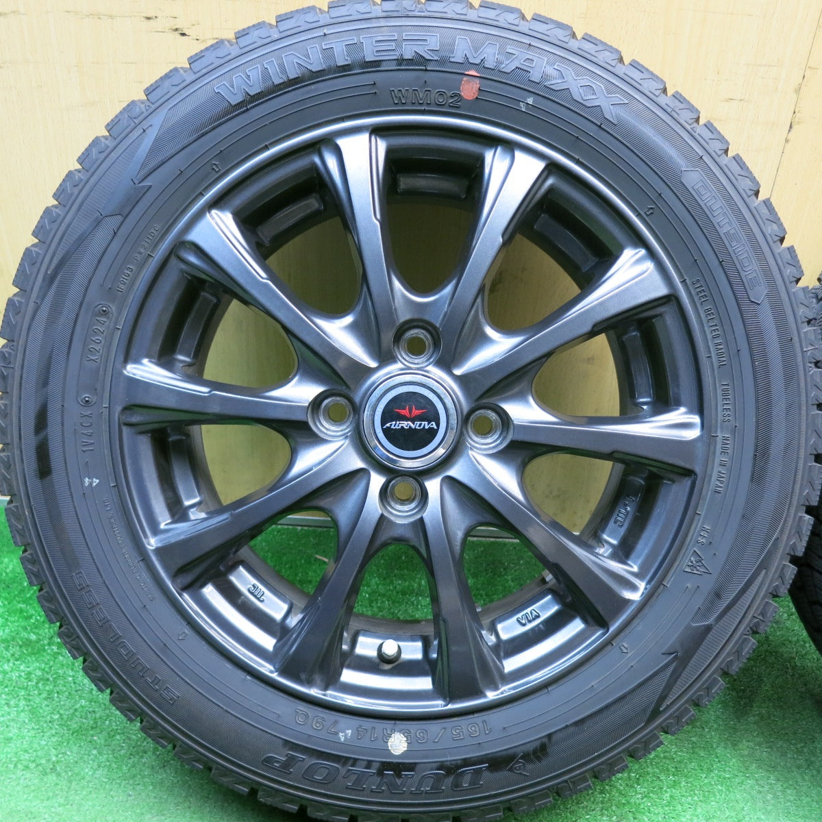 バリ溝！24年！キレイ！ほぼ10分★スタッドレス 165/65R14 ダンロップ ウインターマックス WM02 AIRNOVA エアノヴァ 14インチ PCD100/4H★6032805HAス