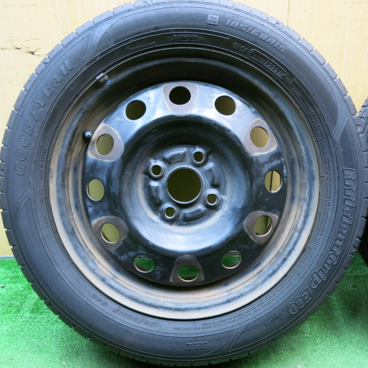 バリ溝！21年！9分★185/60R15 グッドイヤー EfficientGrip ECO hybrid スチール ホイール 15インチ PCD100/4H★5083004HAノ