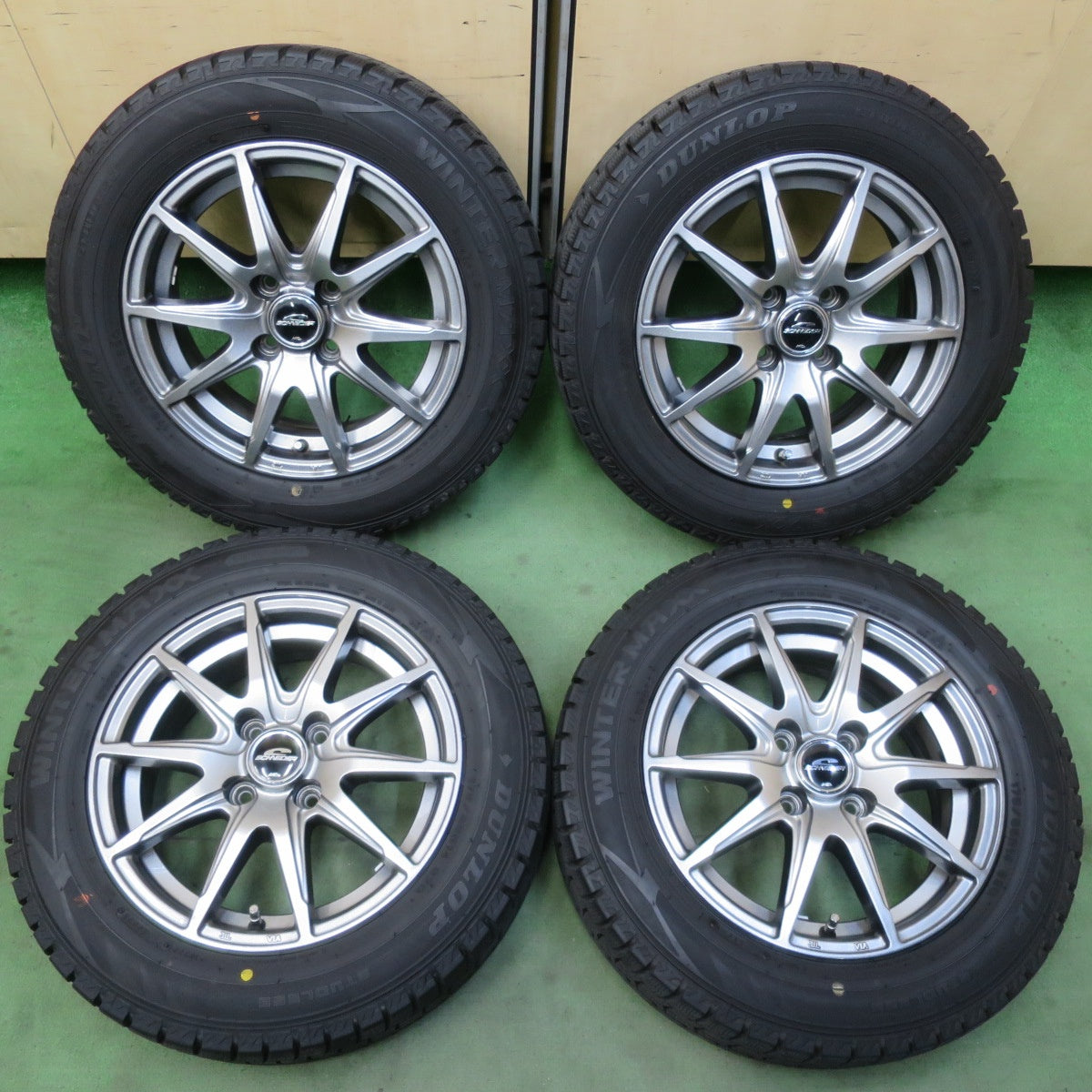 バリ溝！23年！キレイ！9.5分★スタッドレス 175/65R14 ダンロップ ウインターマックス WM02 SCHNEIDER MiD シュナイダー 14インチ PCD100/4H★6033012イス